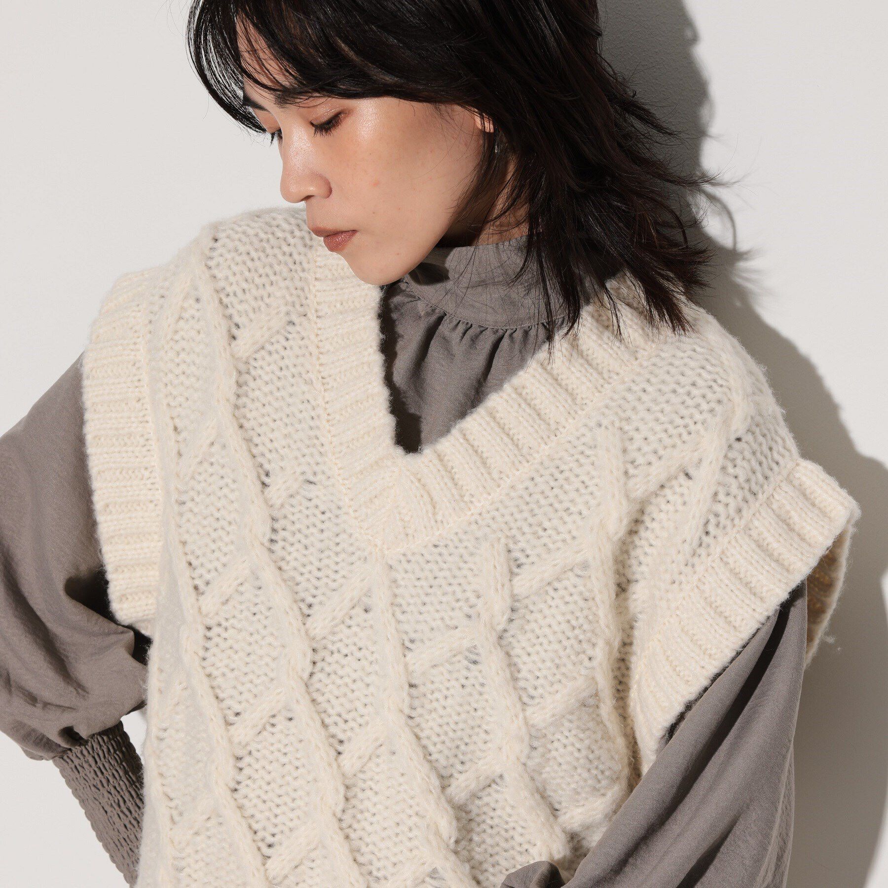 GALLEST「ケーブルニットベスト」|ベスト・ジレ|ｱｲﾎﾞﾘｰ(004)