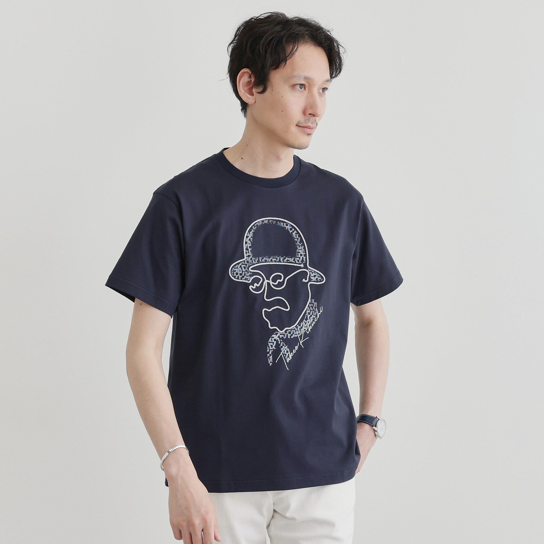 TAKEO KIKUCHI「【Sサイズ～】フェイスロープ刺繍 天竺Tシャツ」|Tシャツ・カットソー|ネイビー(094)