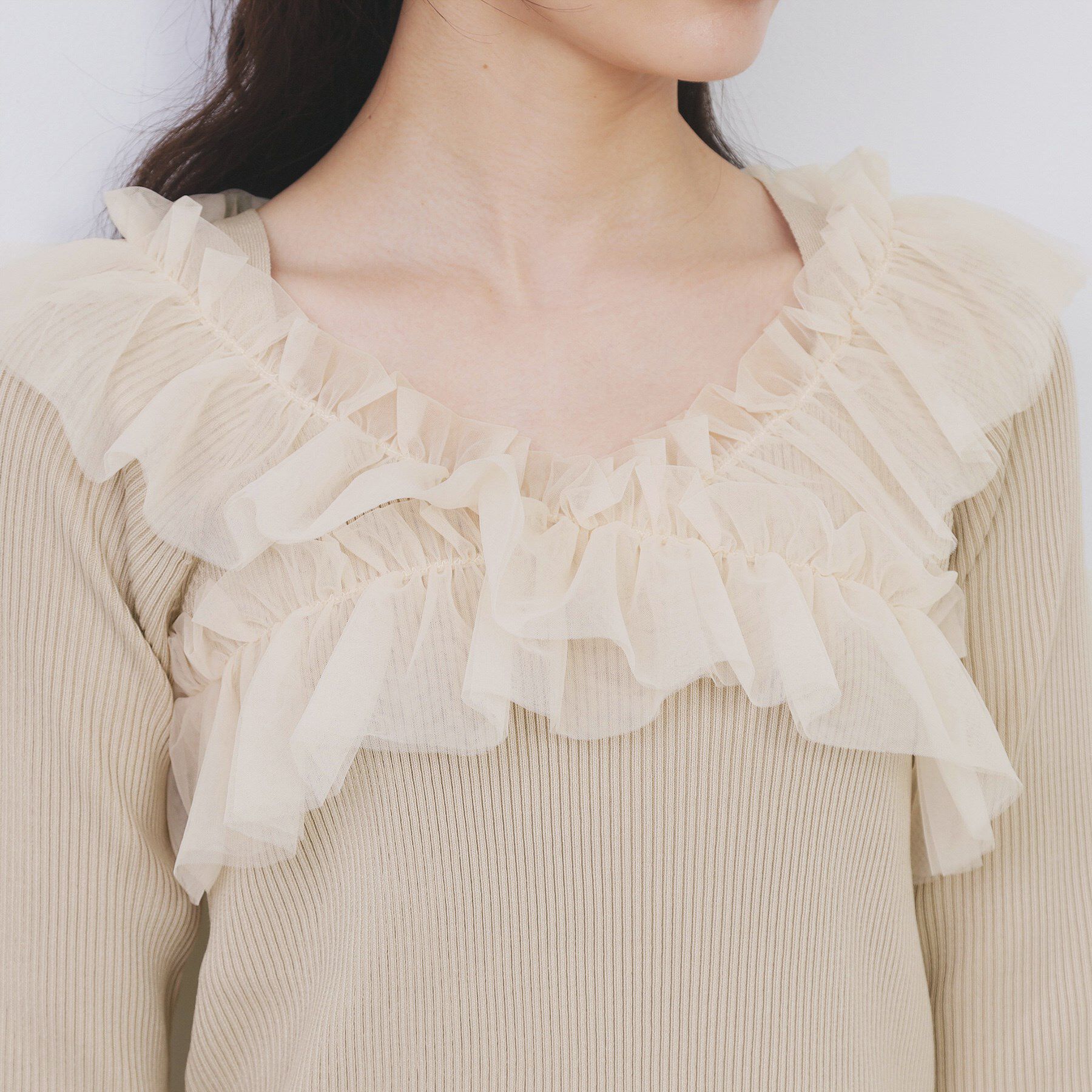 index「クロスチュールフリルリブニット【洗濯機OK/抗ピル】」|ニット・セーター|