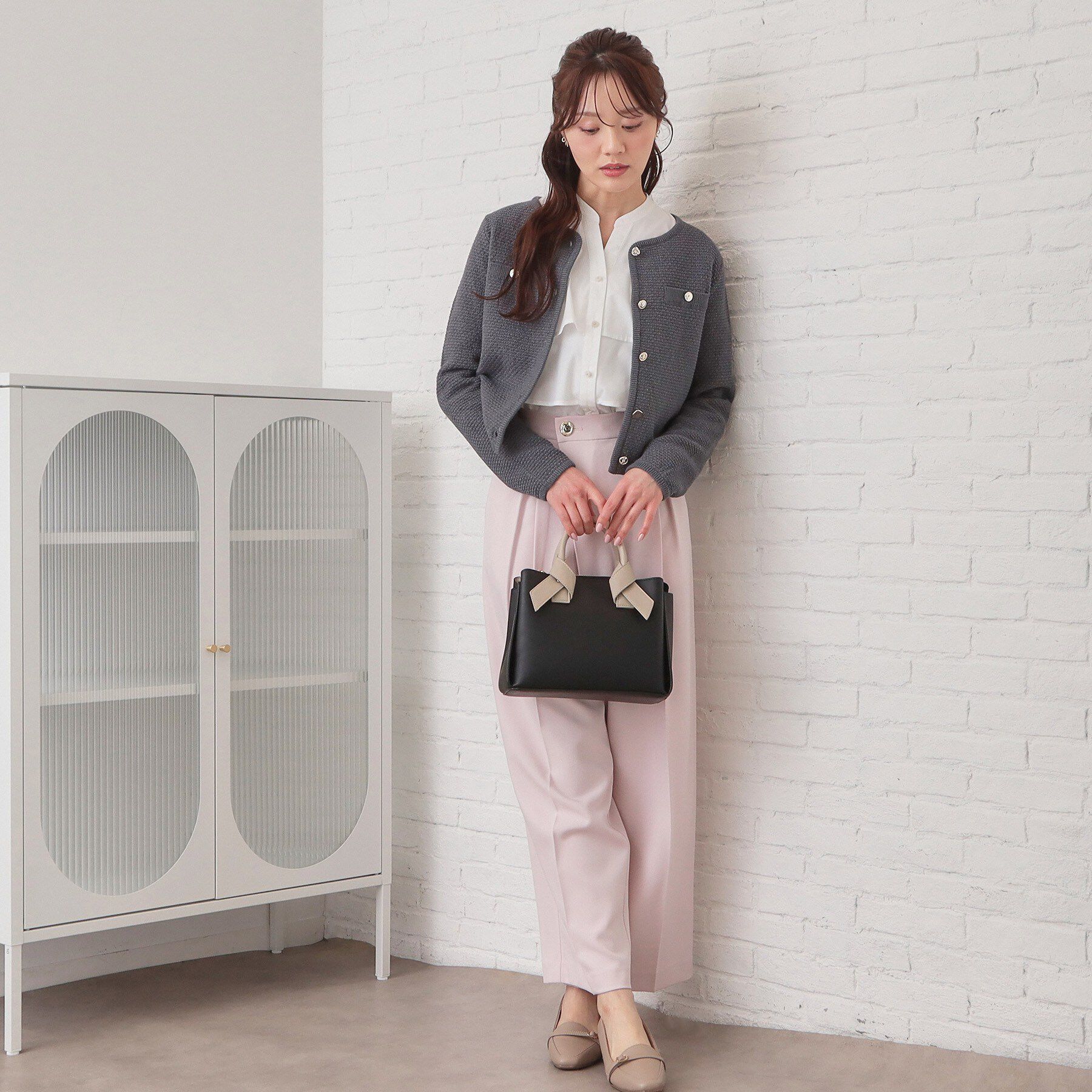 index「2WAYバイカラーリボンハンドル合皮ミドルトートバッグ」|トートバッグ|