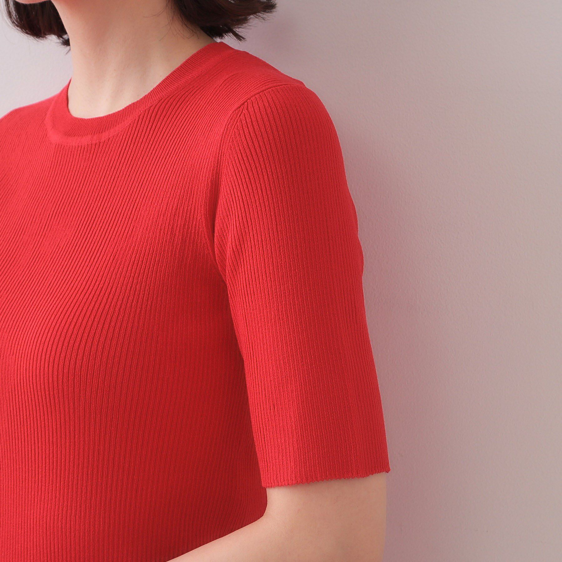 OPAQUE.CLIP「シアーリブハーフスリーブニット【洗濯機洗い可/抗ピル】」|ニット・セーター|