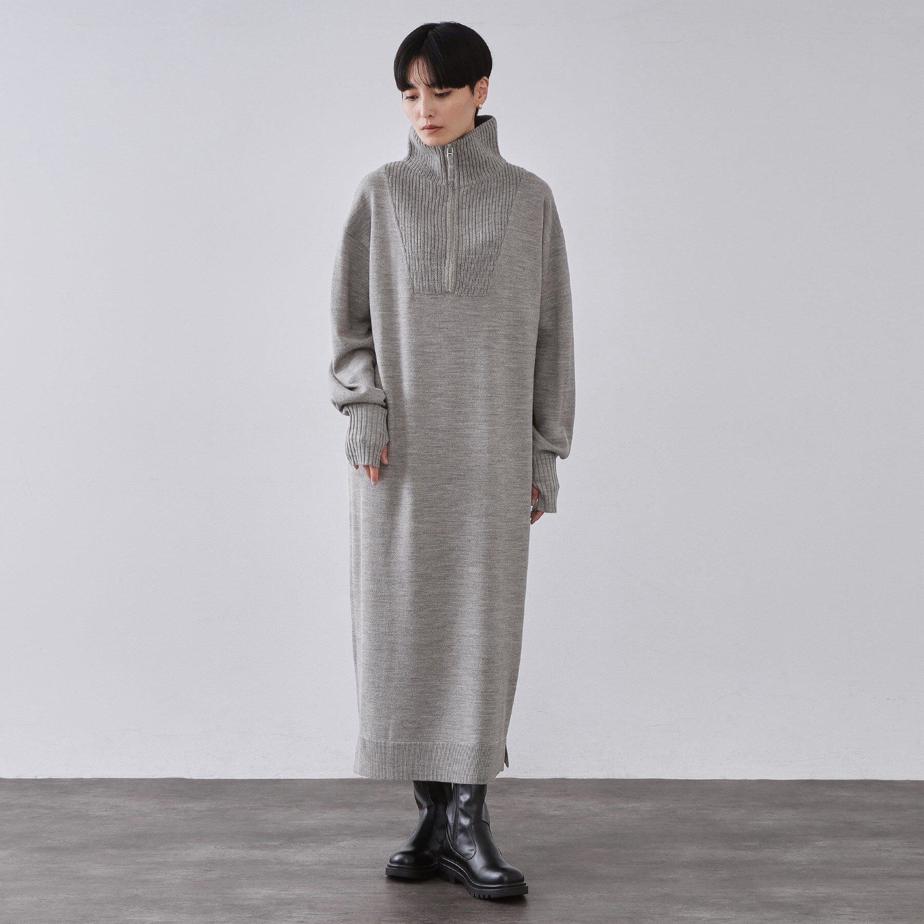 OPAQUE.CLIP「ハーフジップニットワンピース【洗濯機OK】」|ワンピース|