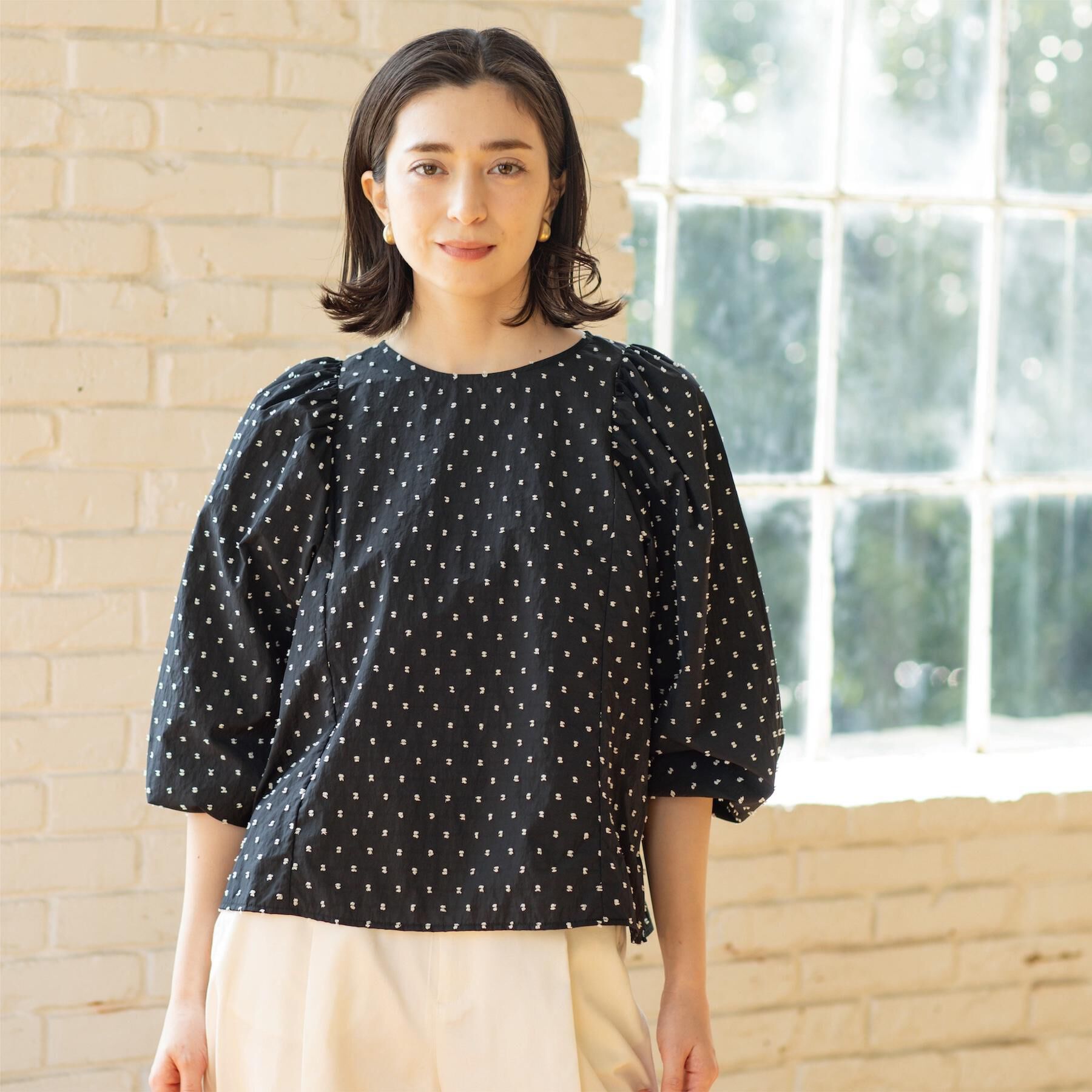 OPAQUE.CLIP「ドビードットパフスリーブブラウス【洗濯機OK】」|シャツ・ブラウス|