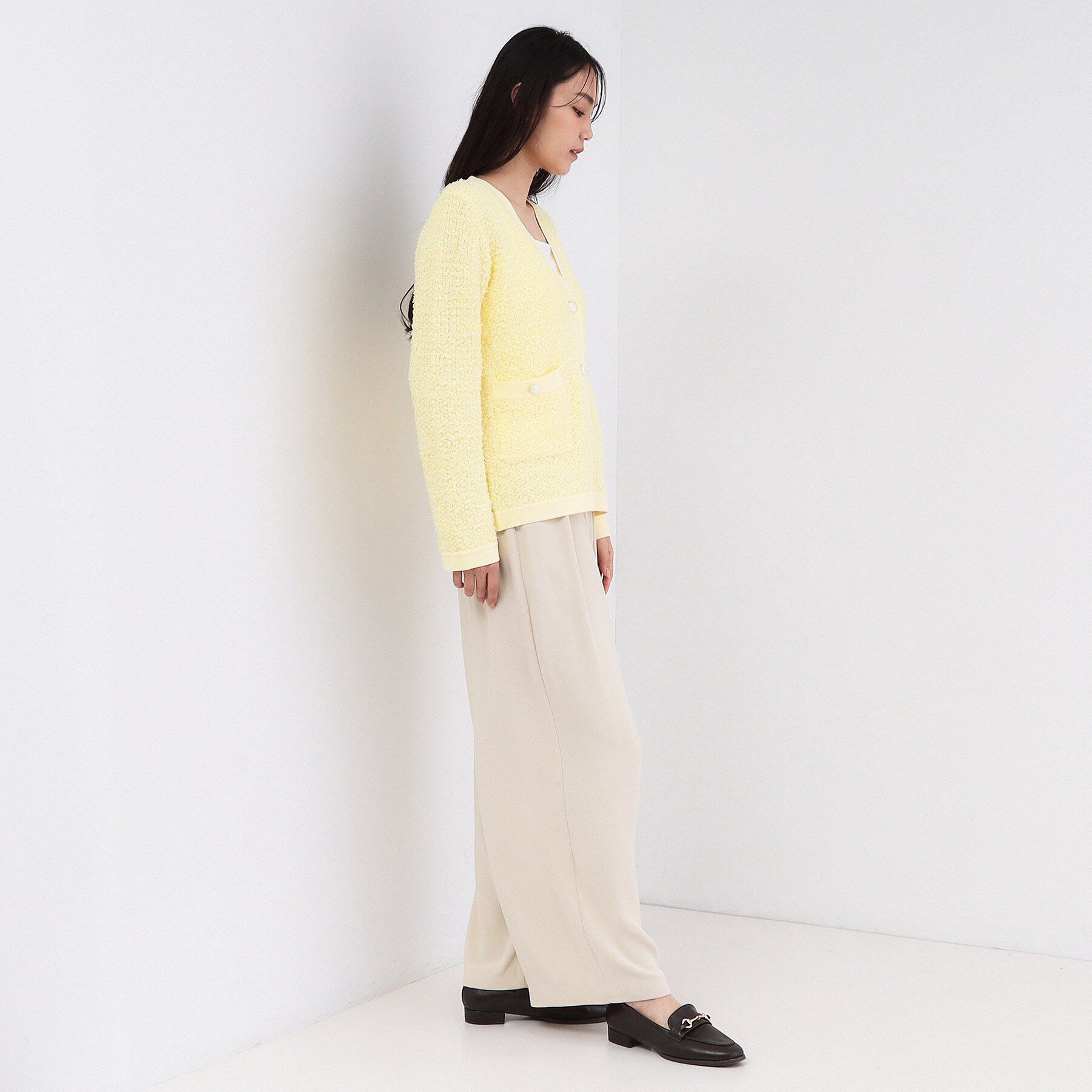 OPAQUE.CLIP「ツイードライクVネックニットカーディガン【洗濯機OK】」|カーディガン|