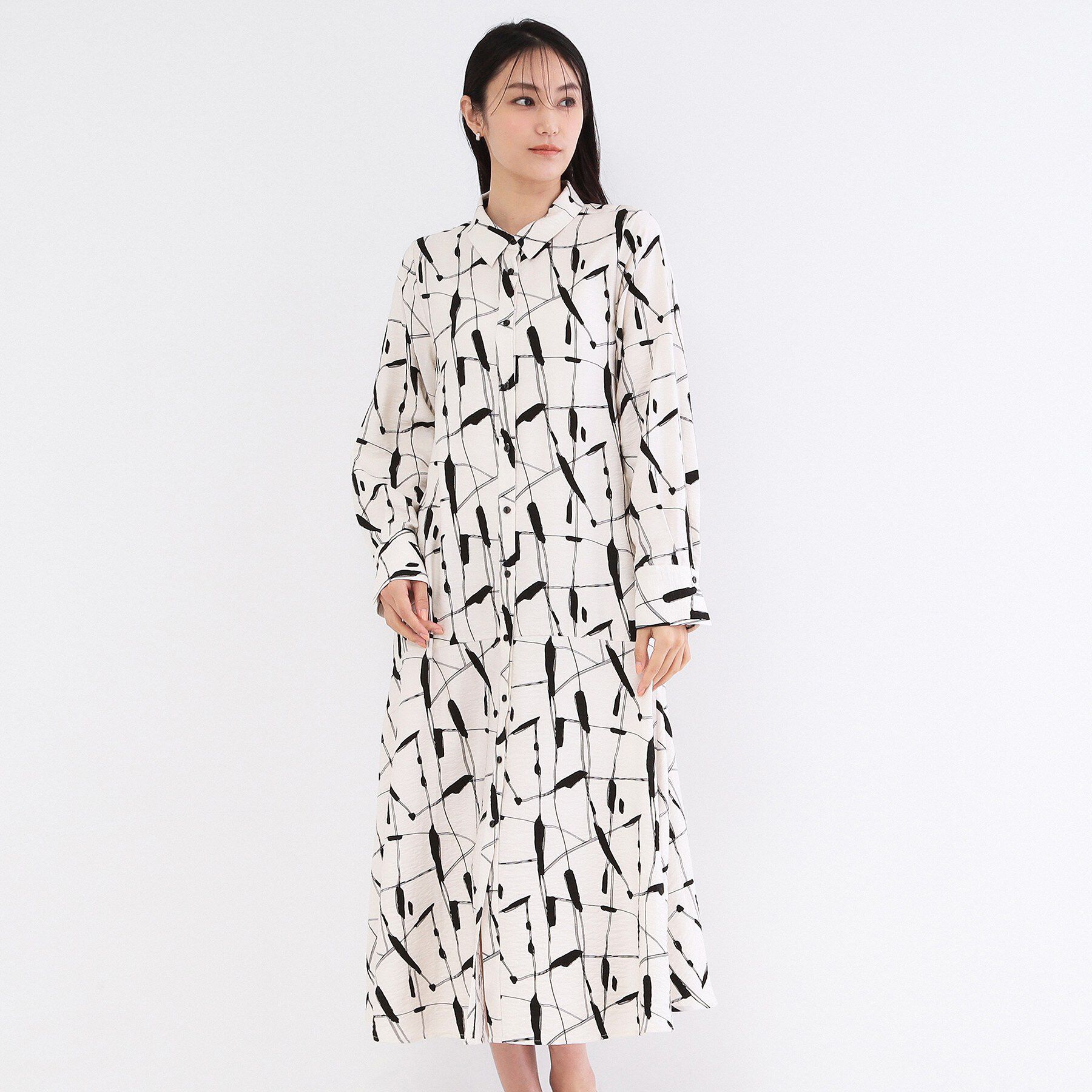 OPAQUE.CLIP「ジオメトリックプリントシャツワンピース」|ワンピース|ライトベージュ(15