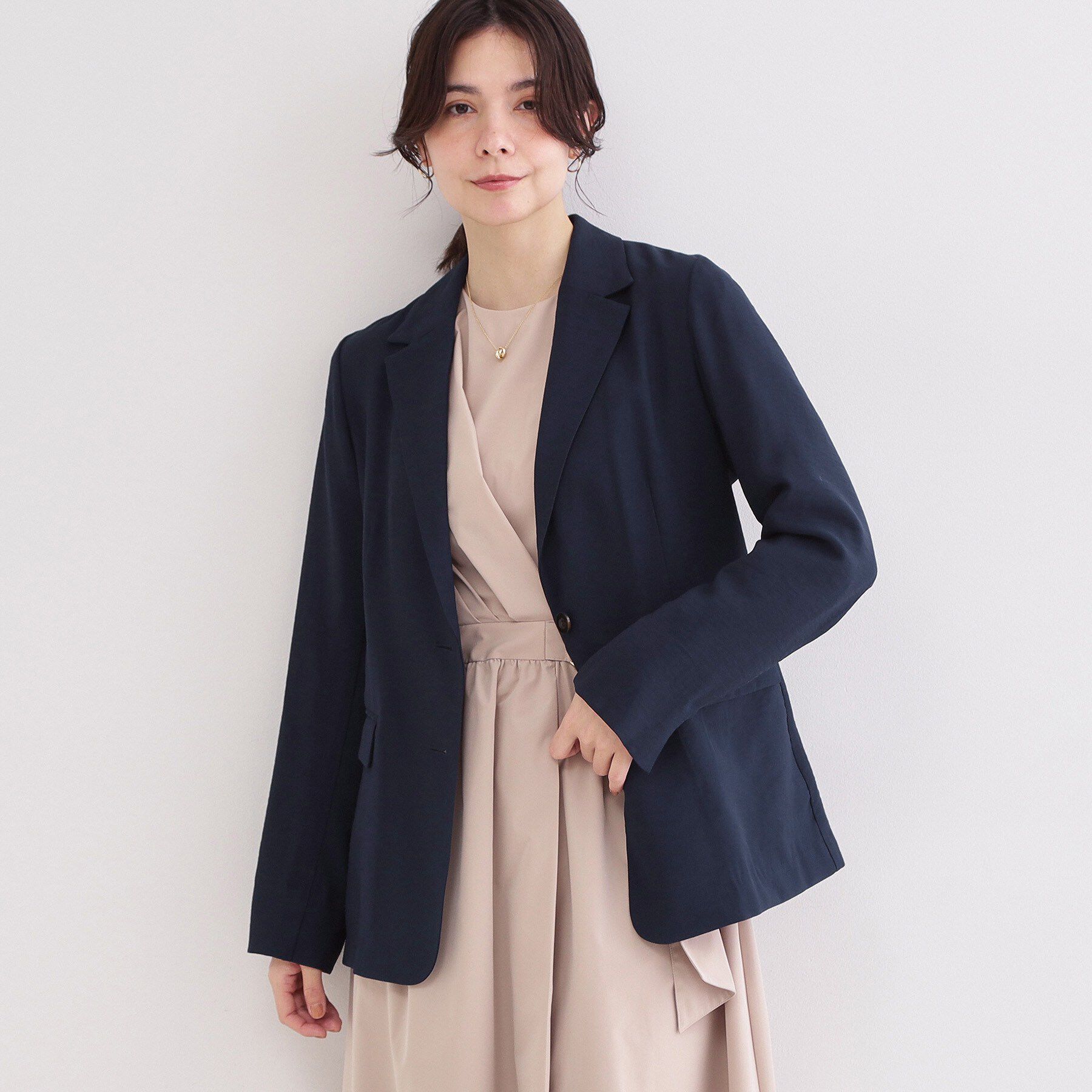 OPAQUE.CLIP「シングルテーラードジャケット【洗える/裏地なし】」|テーラードジャケット|ネイビー(094)