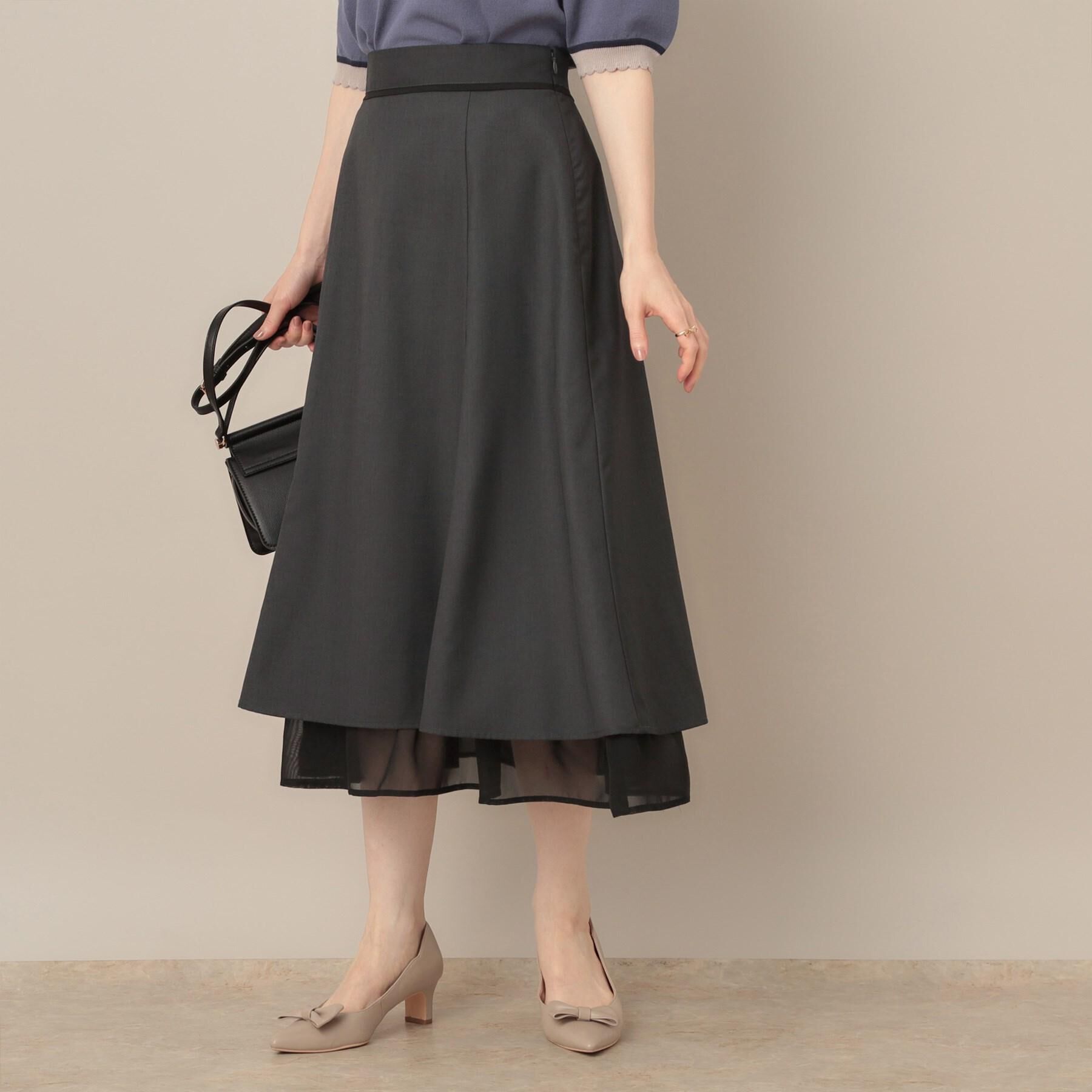 Couture broach「【マシンウォッシャブル・美シルエット】裾シアーフレアスカート」|スカート|チャコールグレー(0