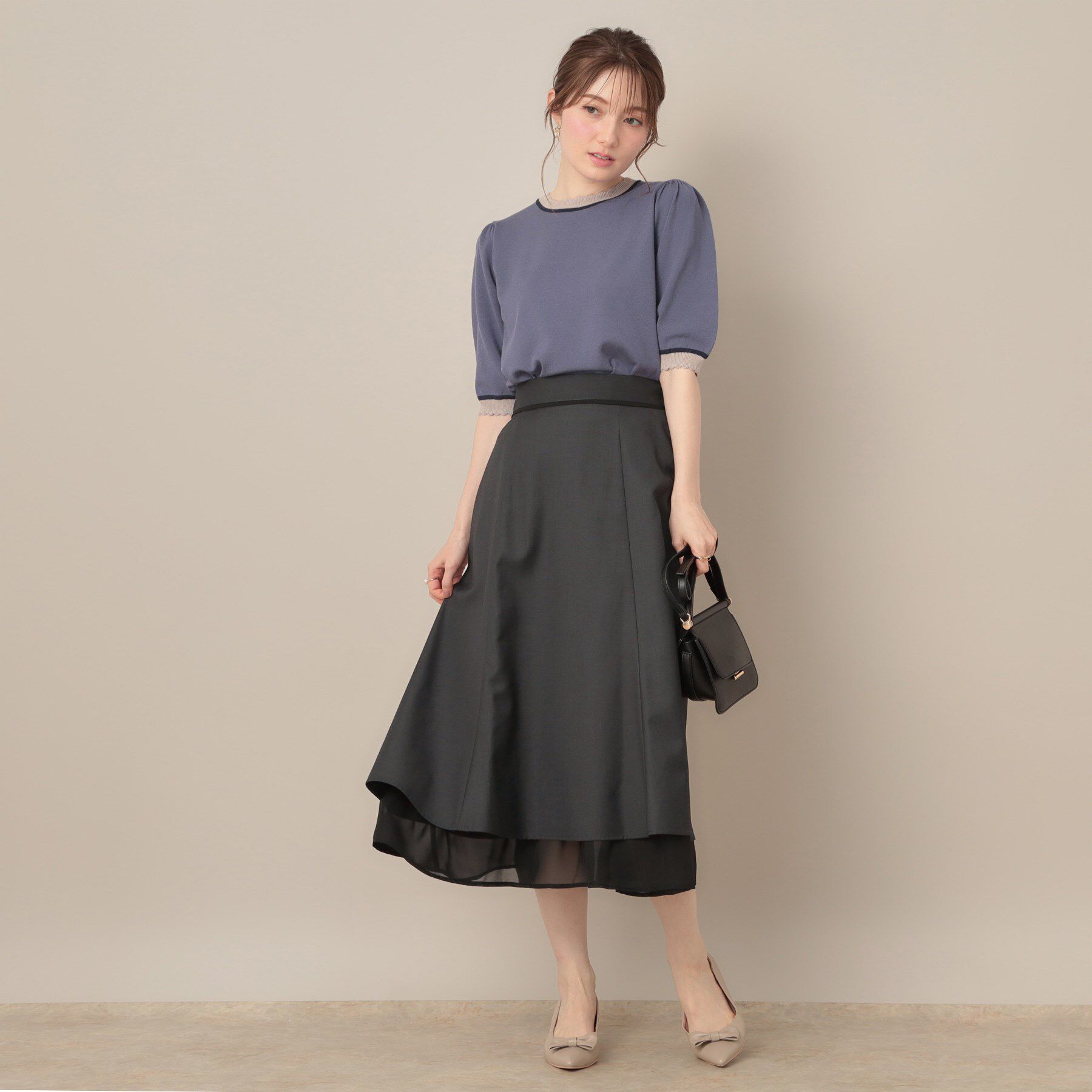 Couture broach「【マシンウォッシャブル・美シルエット】裾シアーフレアスカート」|スカート|