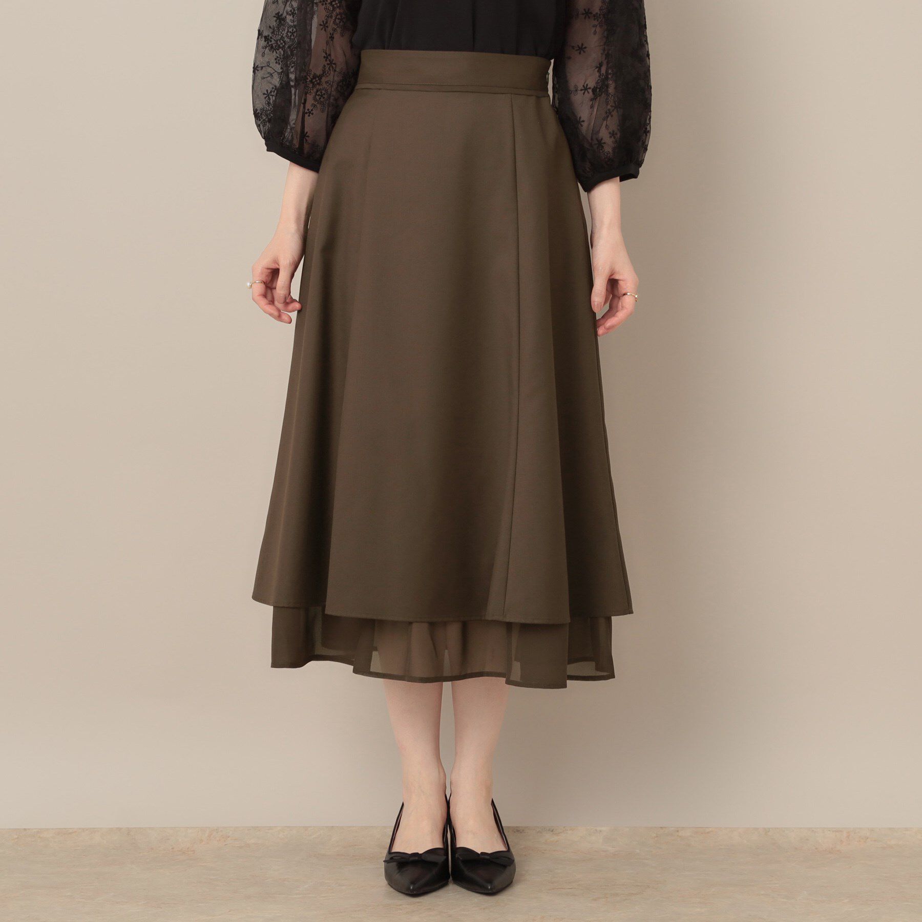 Couture broach「【マシンウォッシャブル・美シルエット】裾シアーフレアスカート」|スカート|