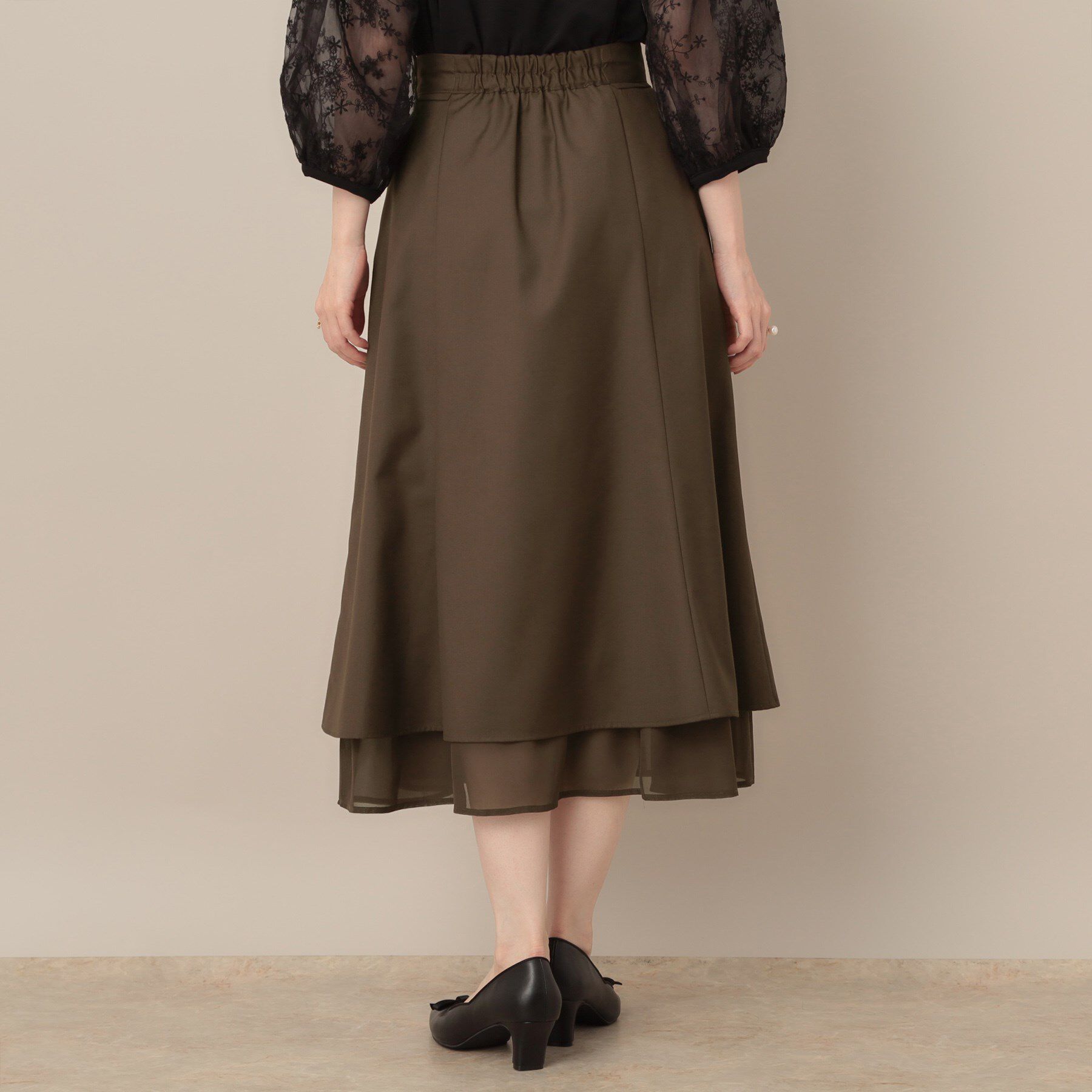 Couture broach「【マシンウォッシャブル・美シルエット】裾シアーフレアスカート」|スカート|