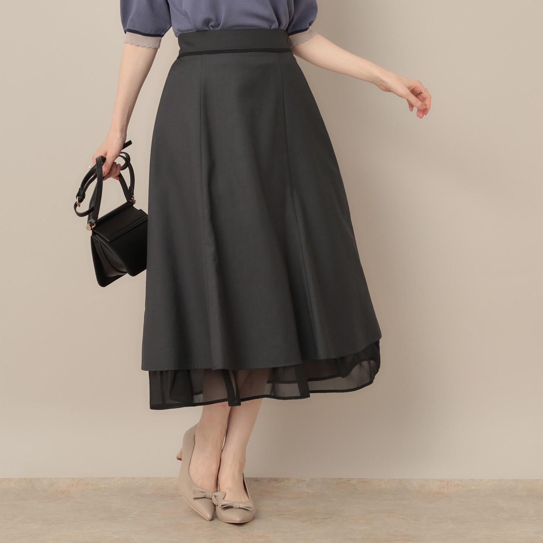 Couture broach「【マシンウォッシャブル・美シルエット】裾シアーフレアスカート」|スカート|