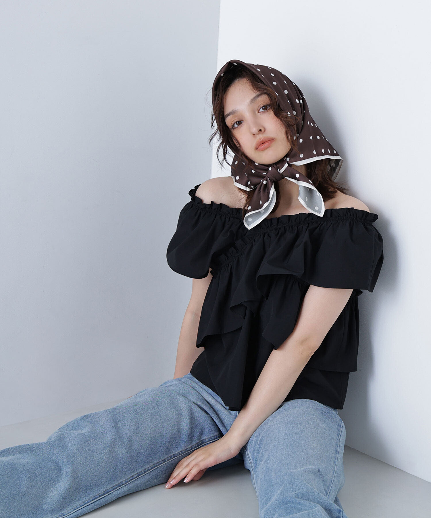  「クロスフリルギャザーブラウス」|シャツ・ブラウス|ブラック