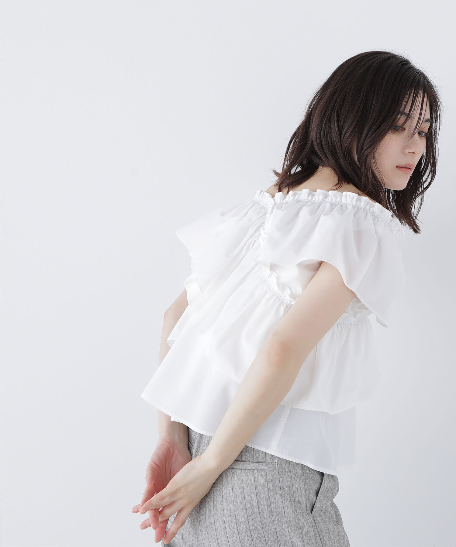 「クロスフリルギャザーブラウス」|シャツ・ブラウス|