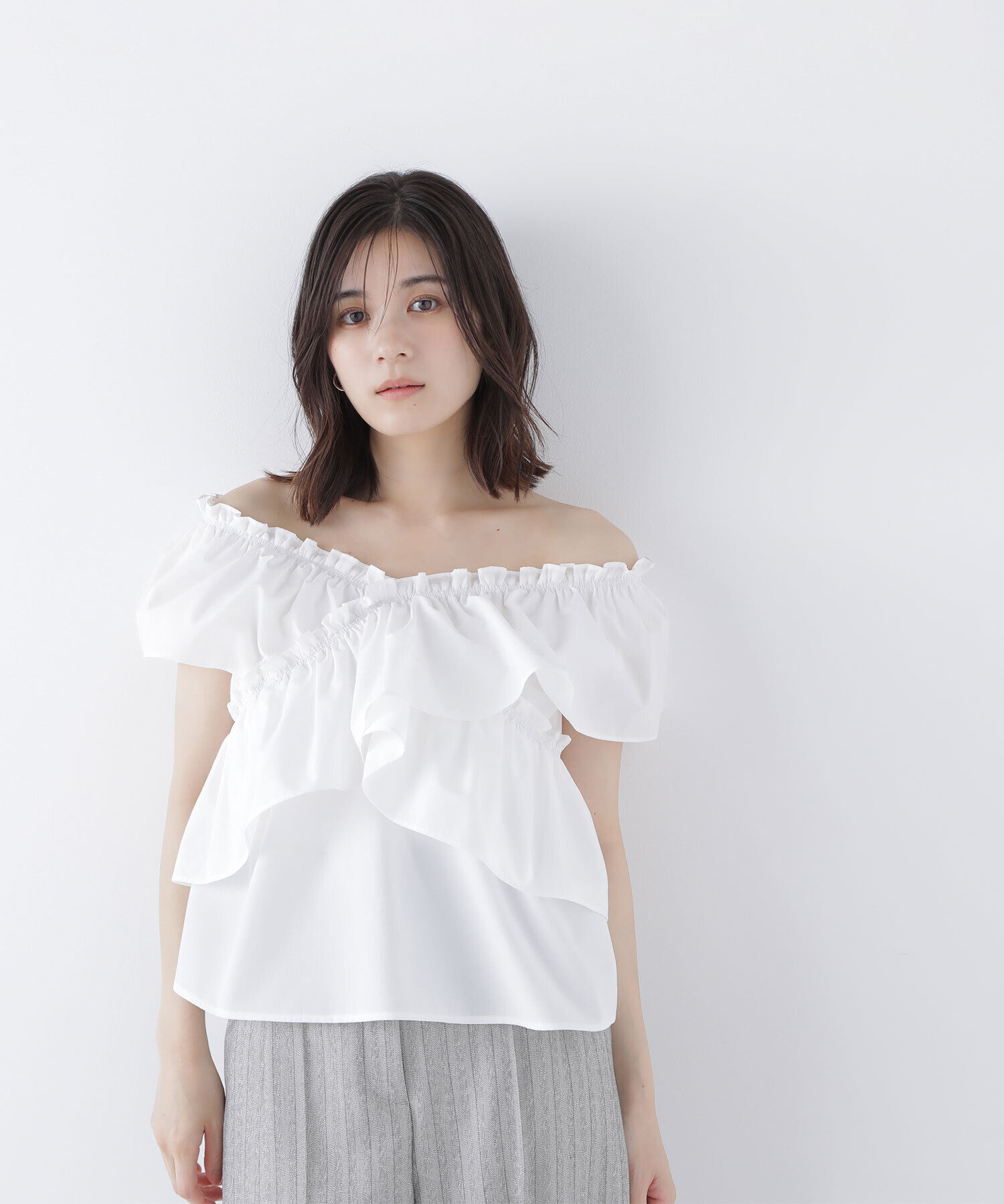  「クロスフリルギャザーブラウス」|シャツ・ブラウス|