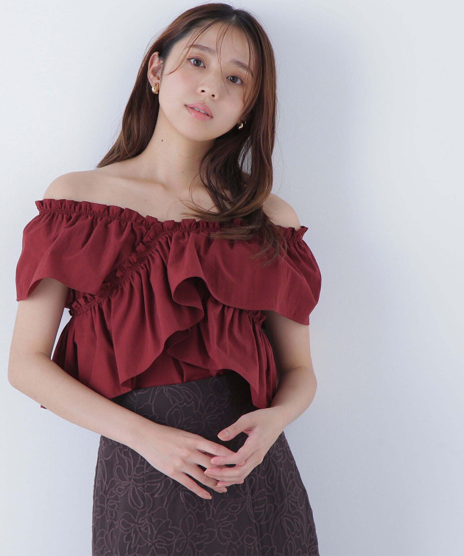  「クロスフリルギャザーブラウス」|シャツ・ブラウス|