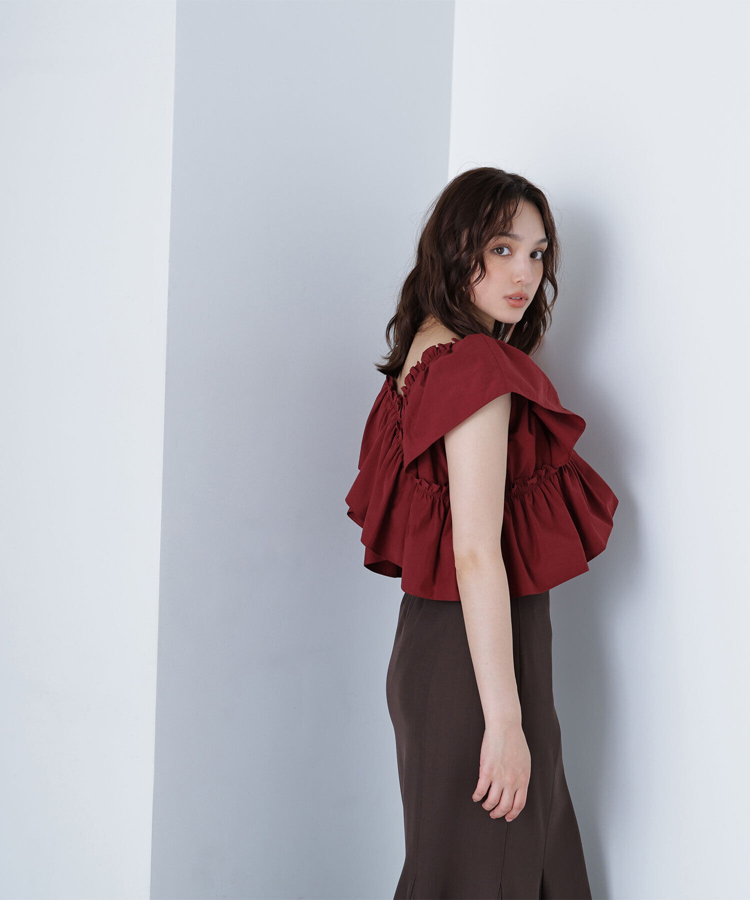  「クロスフリルギャザーブラウス」|シャツ・ブラウス|