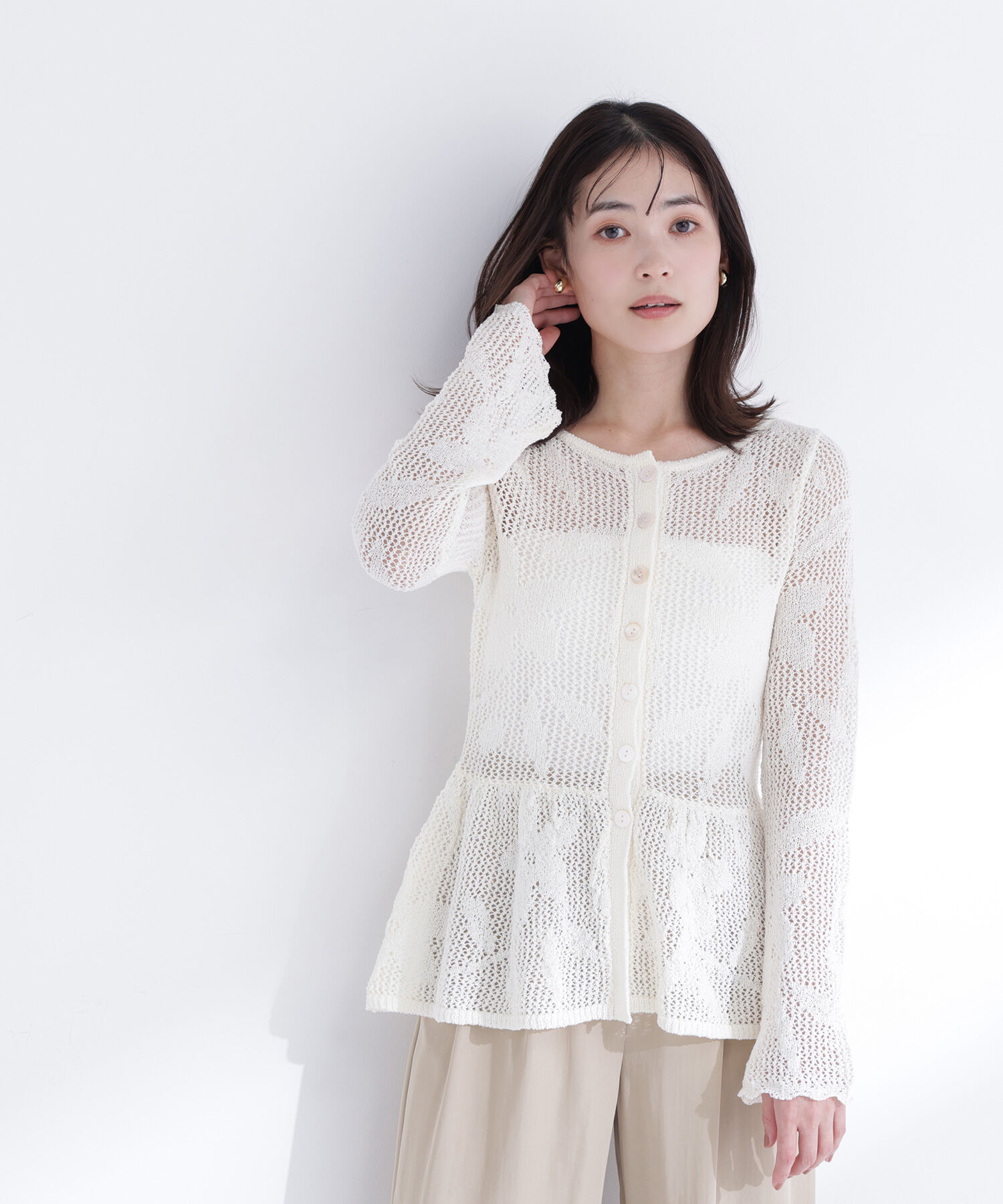  「フラワーレースペプラムニット」|ニット・セーター|