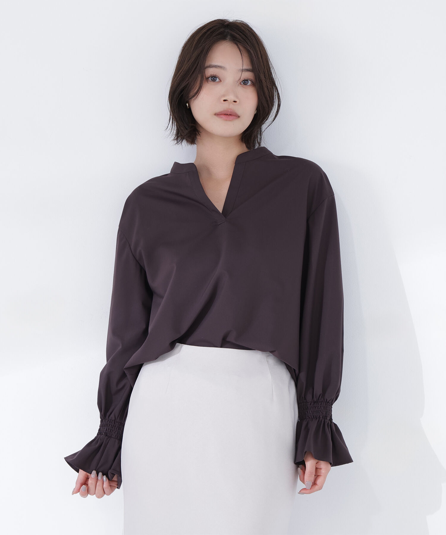  「バンドカラースキッパーブラウス」|シャツ・ブラウス|