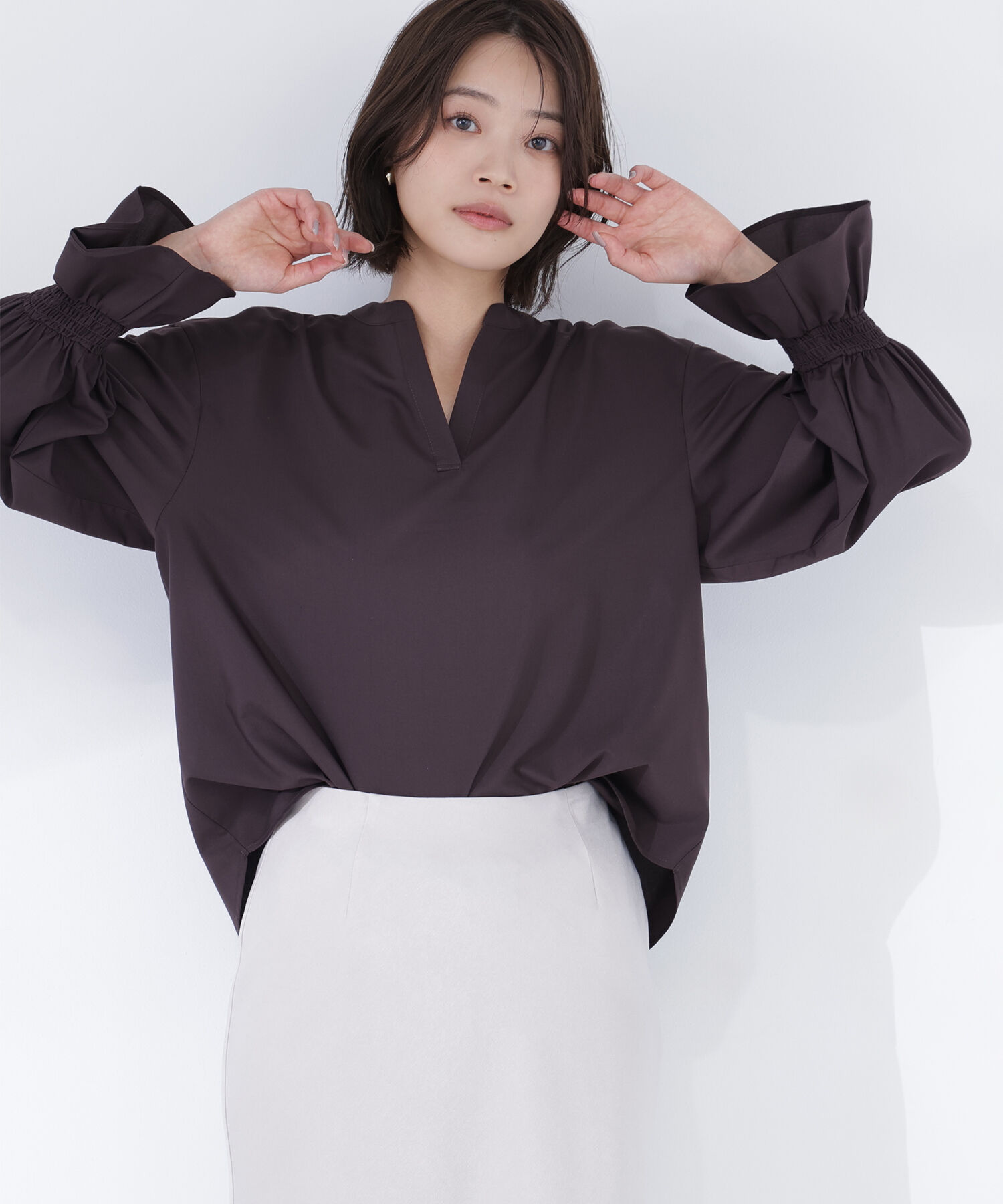  「バンドカラースキッパーブラウス」|シャツ・ブラウス|