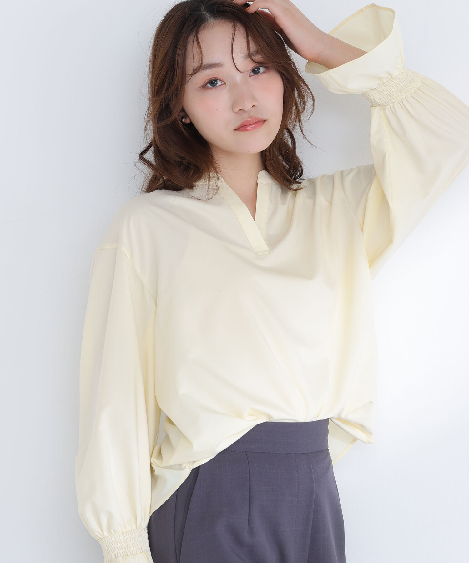  「バンドカラースキッパーブラウス」|シャツ・ブラウス|イエロー