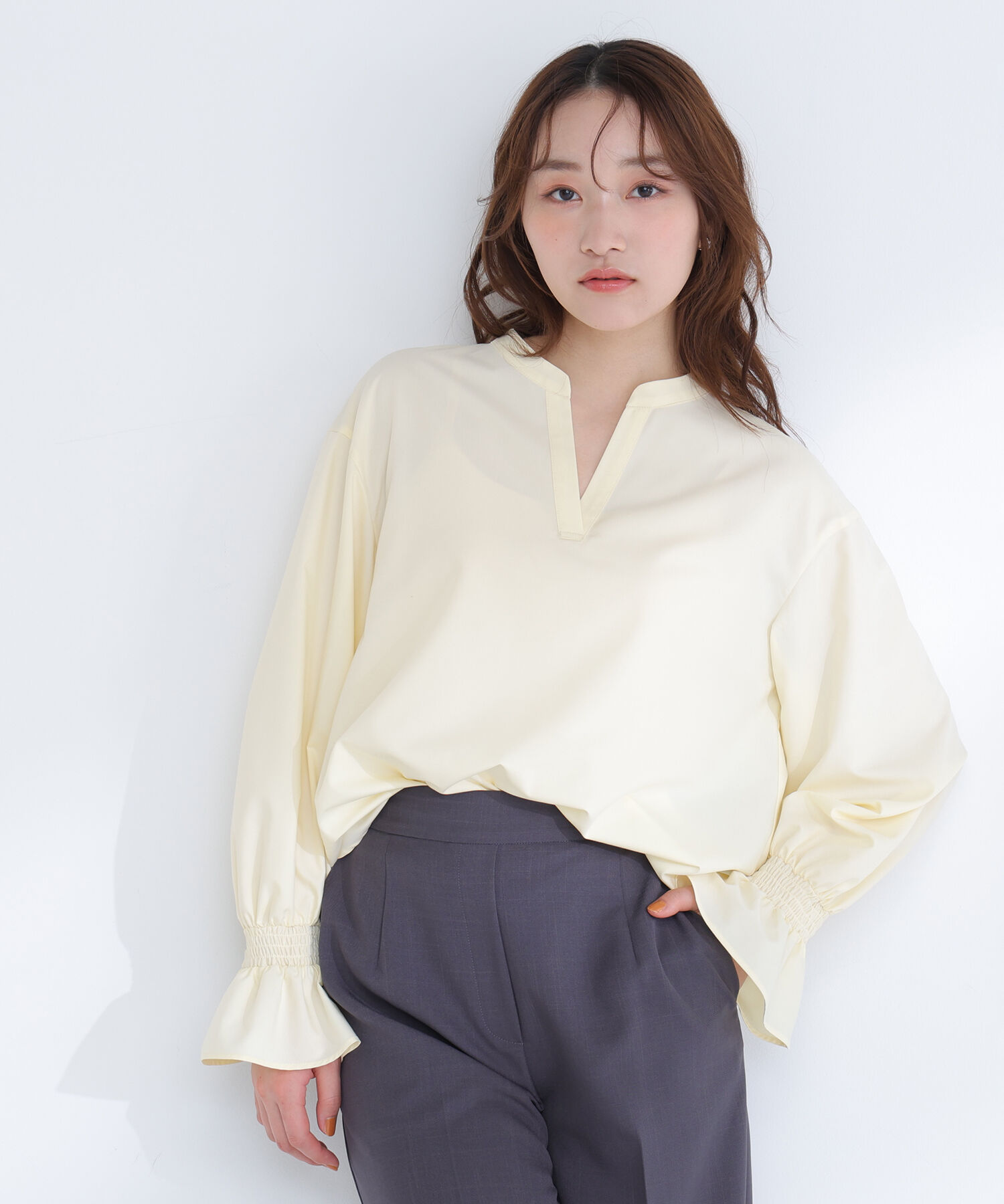  「バンドカラースキッパーブラウス」|シャツ・ブラウス|