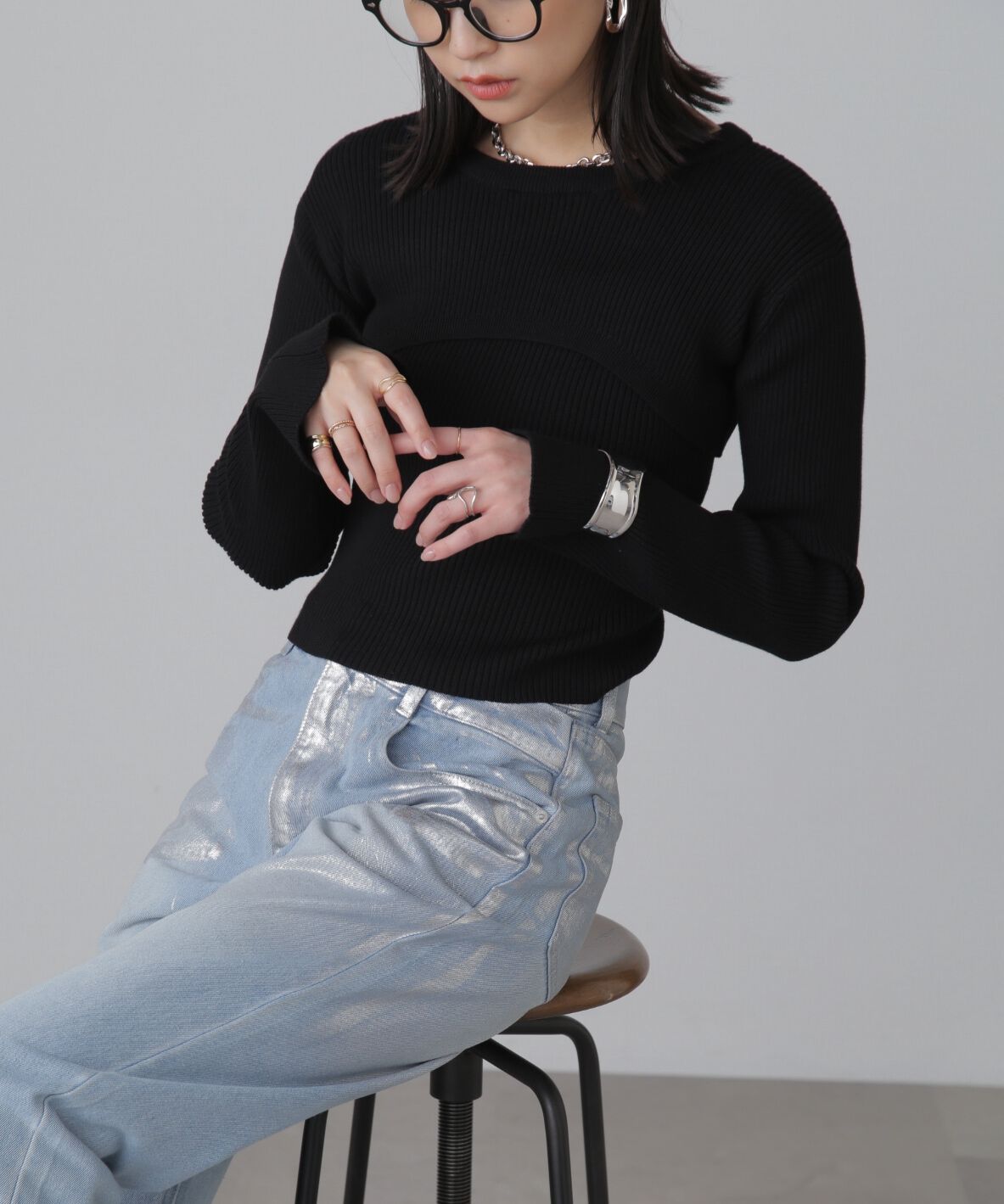  「ショート丈リブニット&times;タンクトップセット」|ニット・セーター|