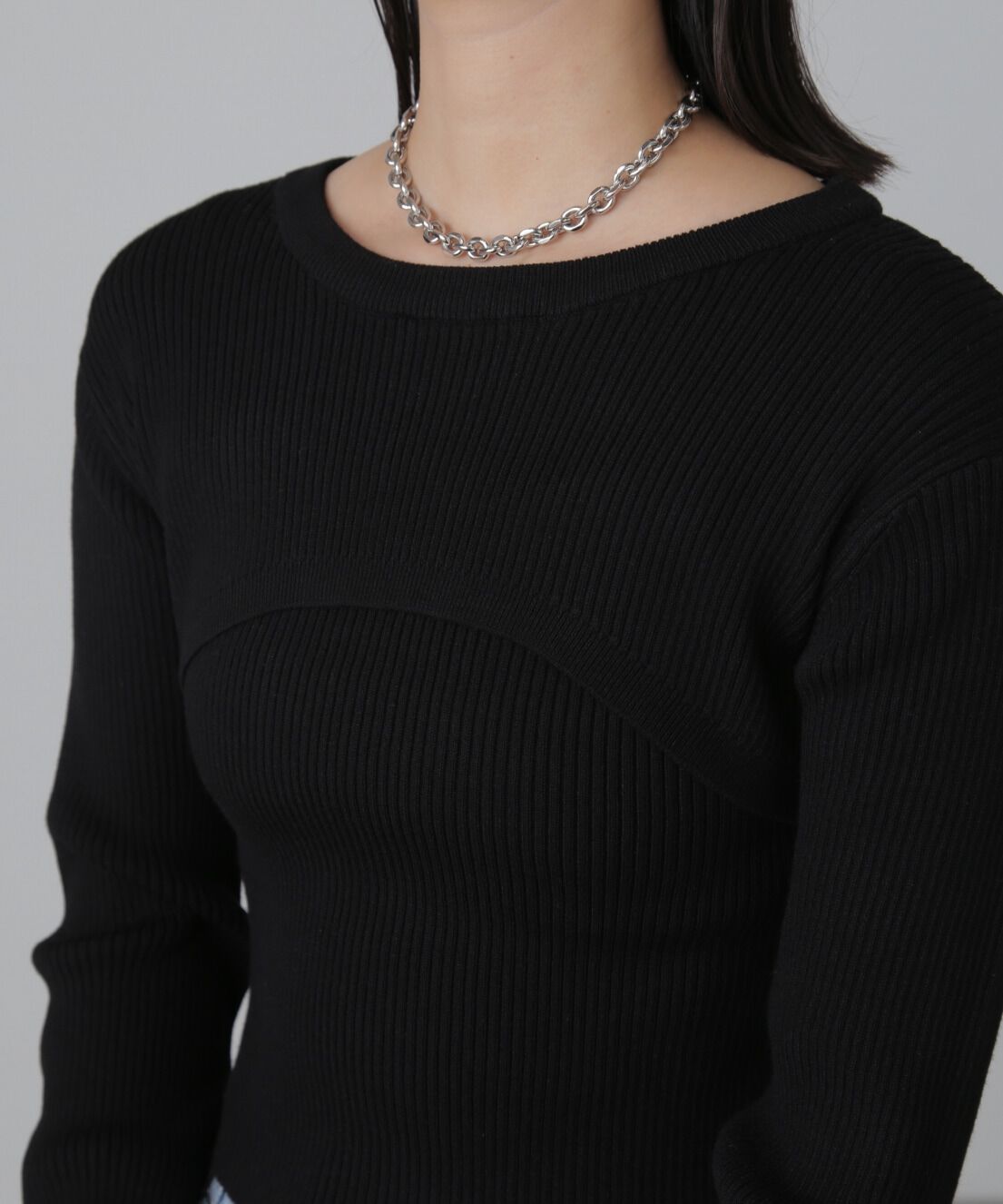  「ショート丈リブニット&times;タンクトップセット」|ニット・セーター|