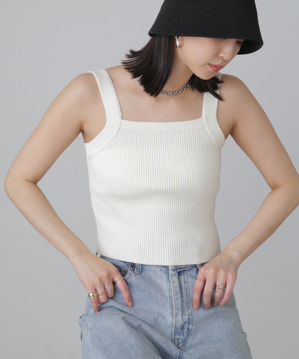  「ショート丈リブニット&times;タンクトップセット」|ニット・セーター|