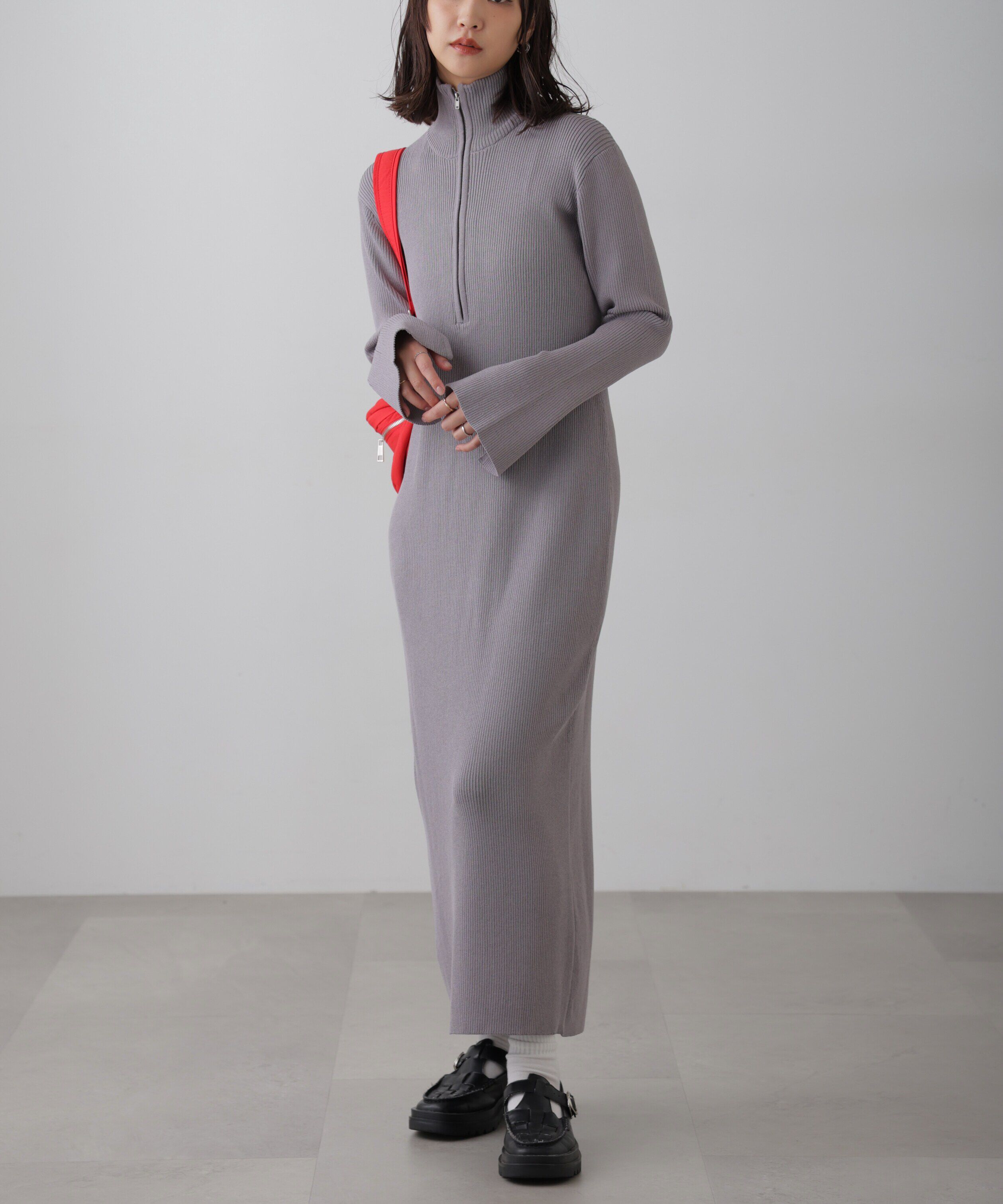  「ハーフジップロングニットワンピース」|ワンピース|