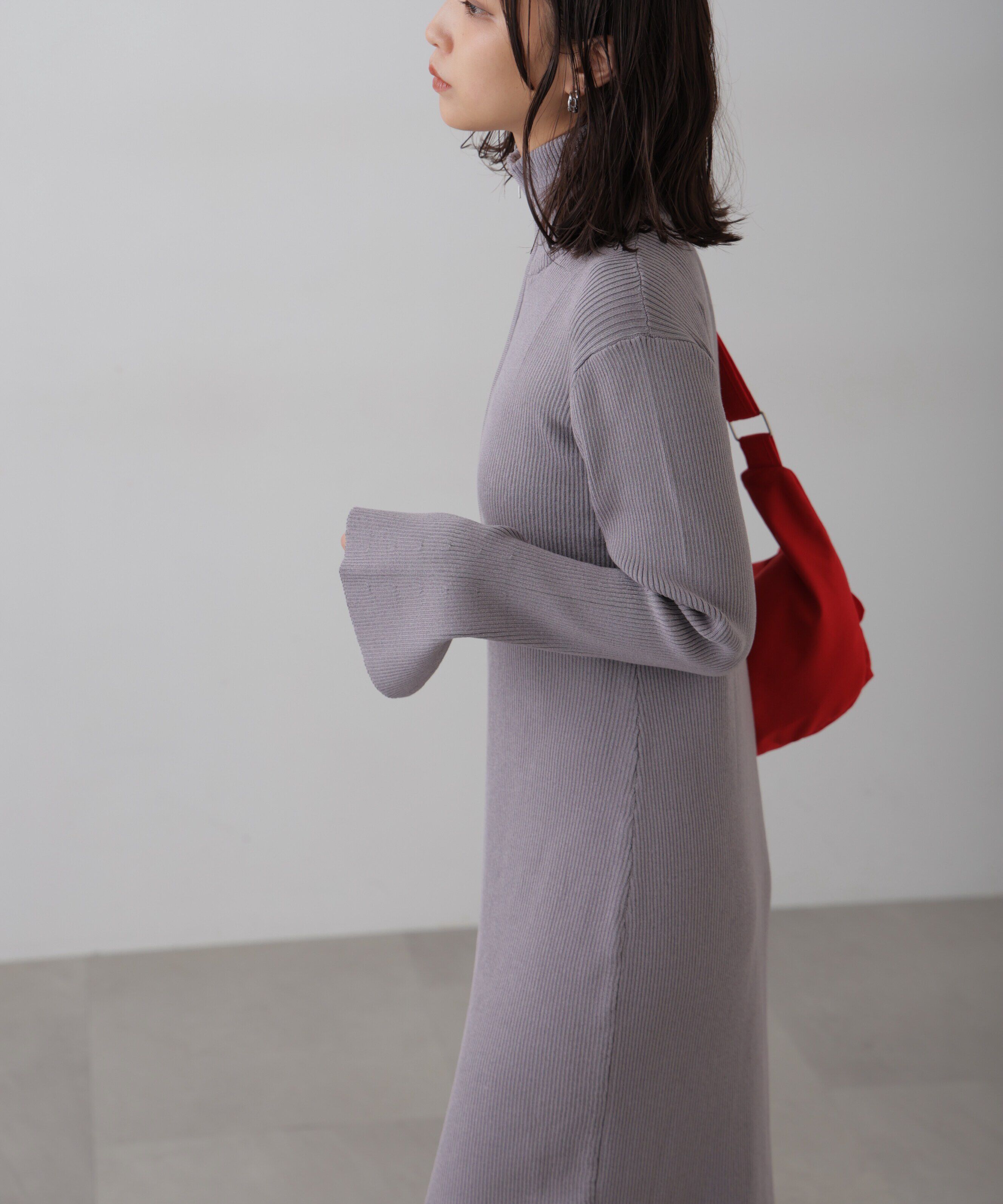  「ハーフジップロングニットワンピース」|ワンピース|