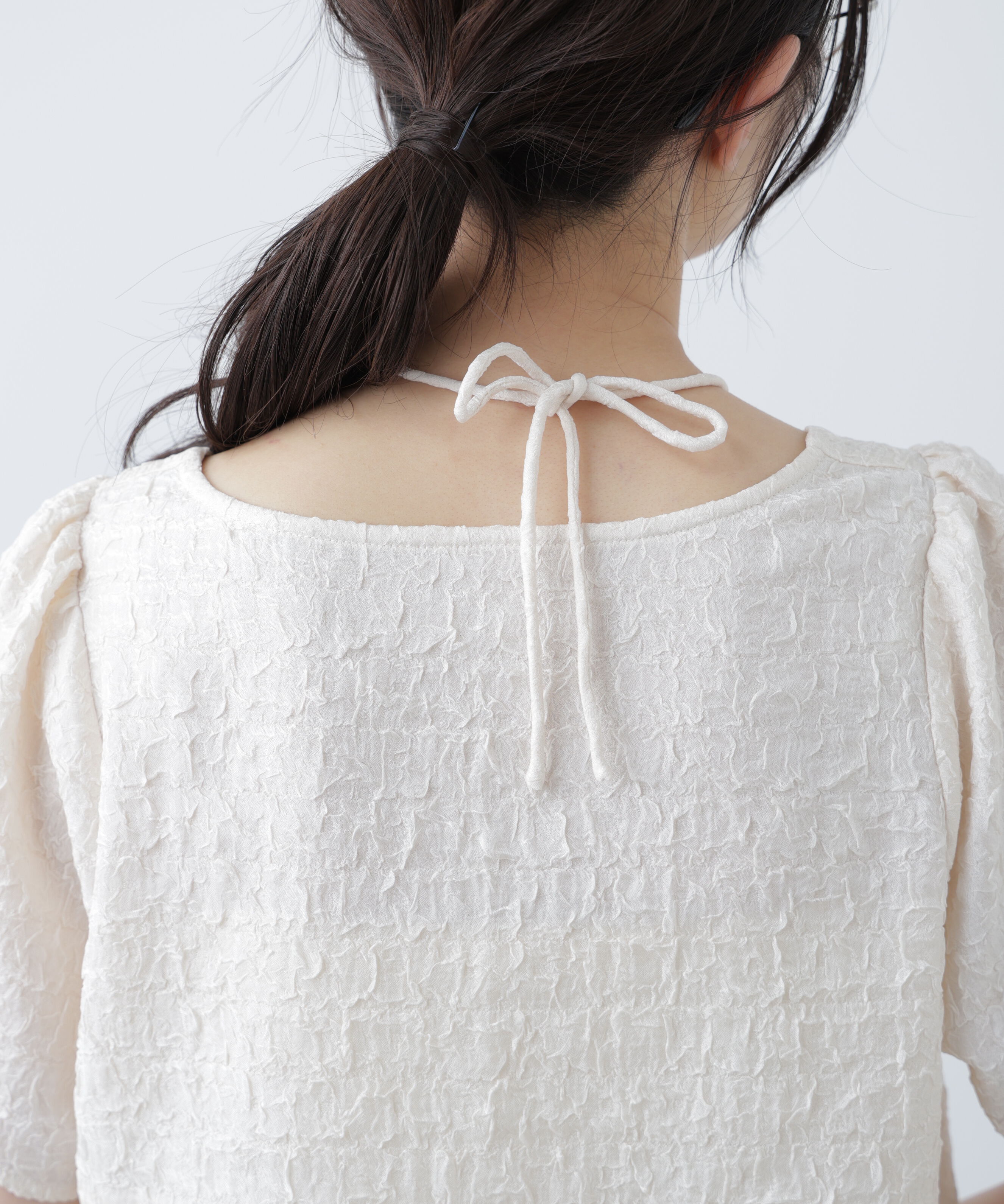  「フロントギャザーネックリボン付き半袖ブラウス」|シャツ・ブラウス|