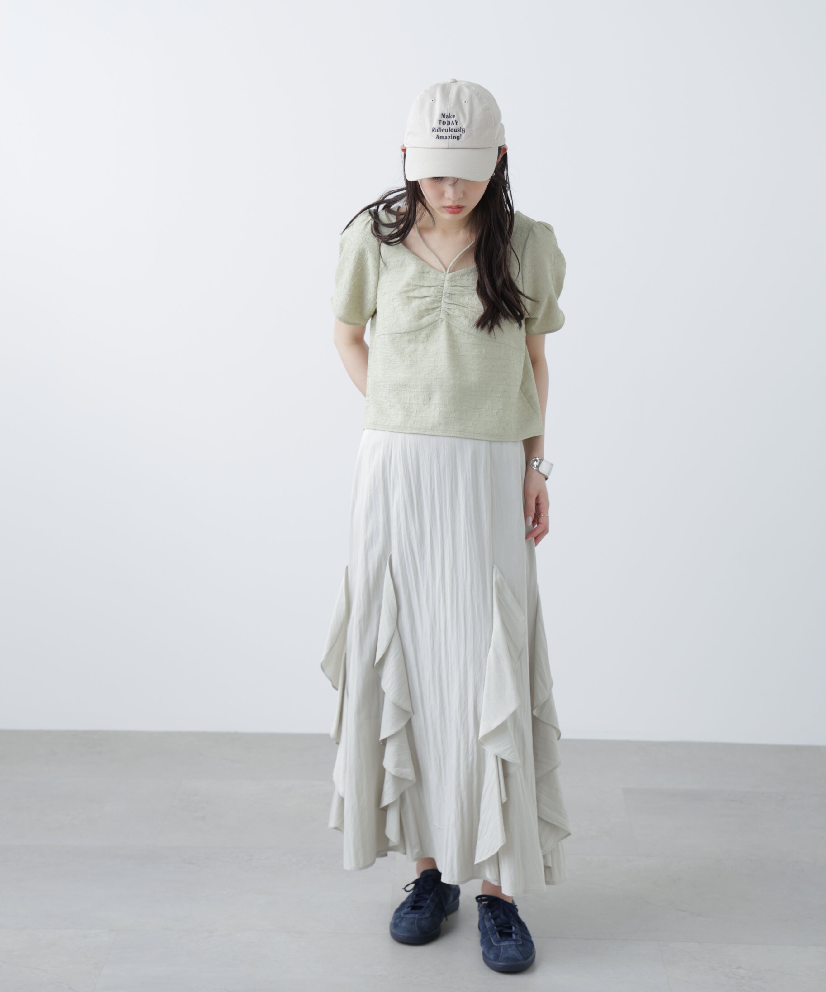  「フロントギャザーネックリボン付き半袖ブラウス」|シャツ・ブラウス|