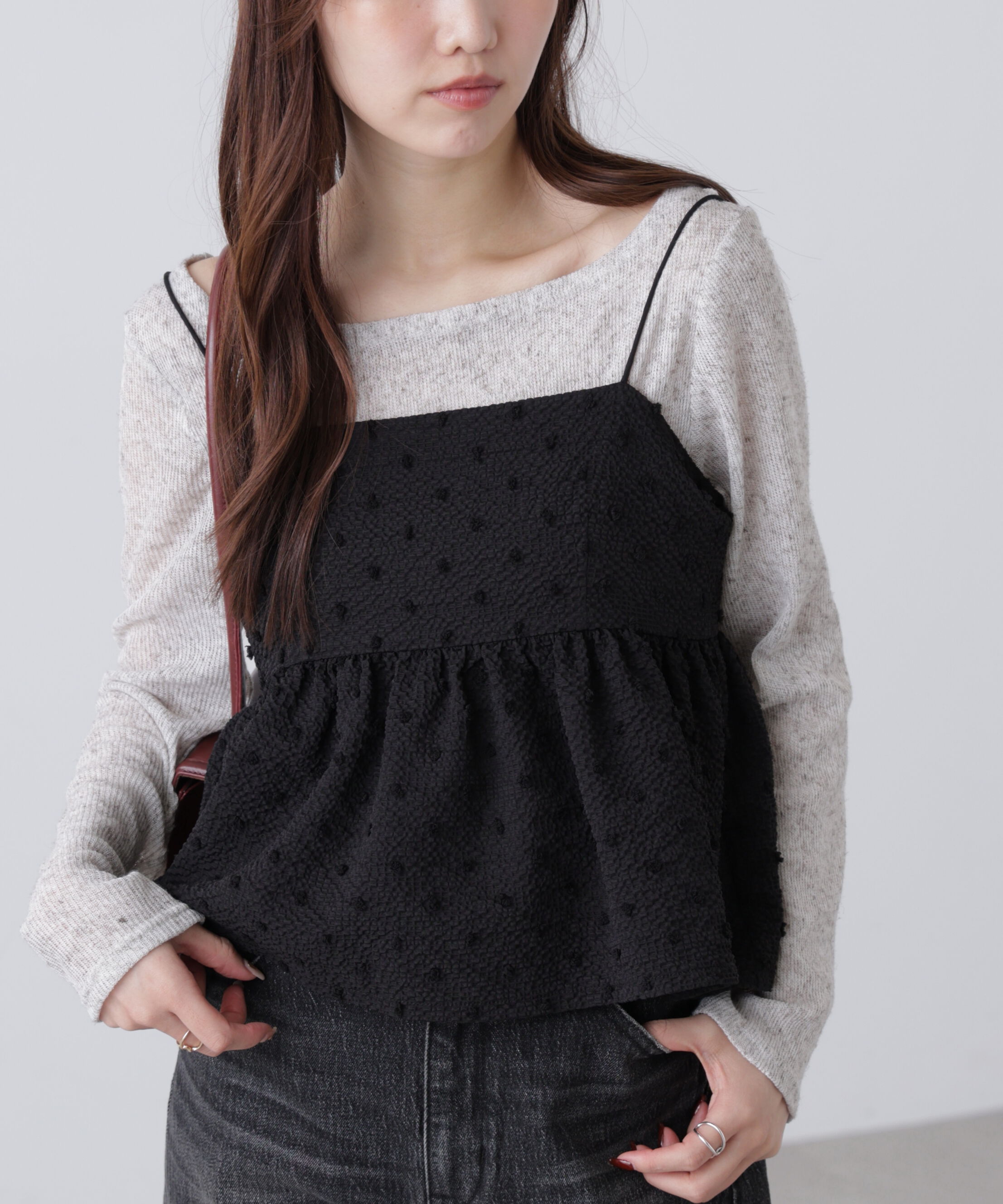  「ドットジャガードキャミソールビスチェ」|シャツ・ブラウス|ブラック