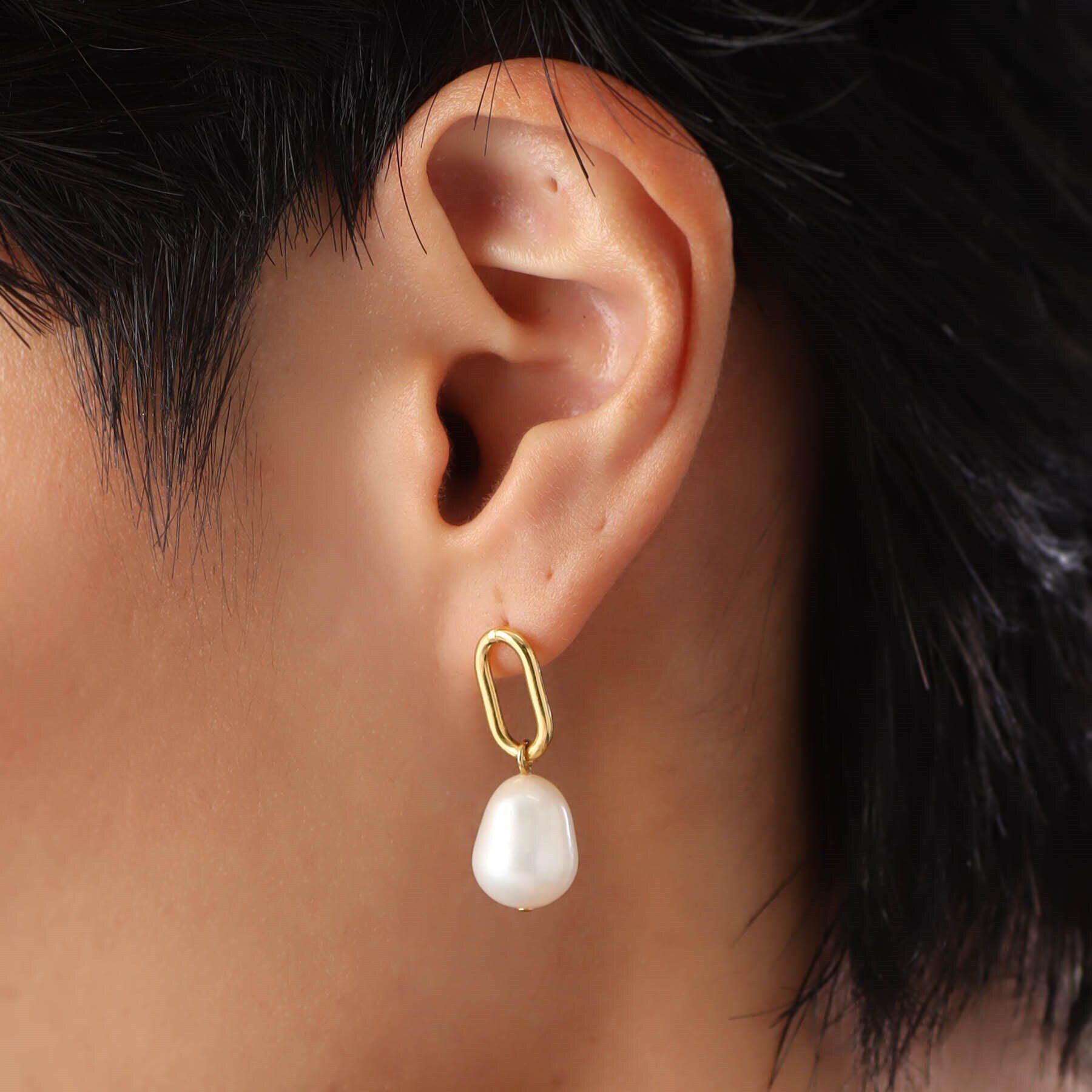 COCOSHNIK ONKITSCH「シルバー バロックパール チェーンリンク ショートピアス GP」|ピアス|