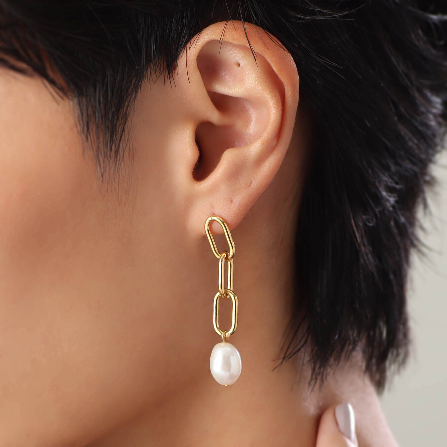 COCOSHNIK ONKITSCH「シルバー バロックパール チェーンリンク ロングピアス GP」|ピアス|