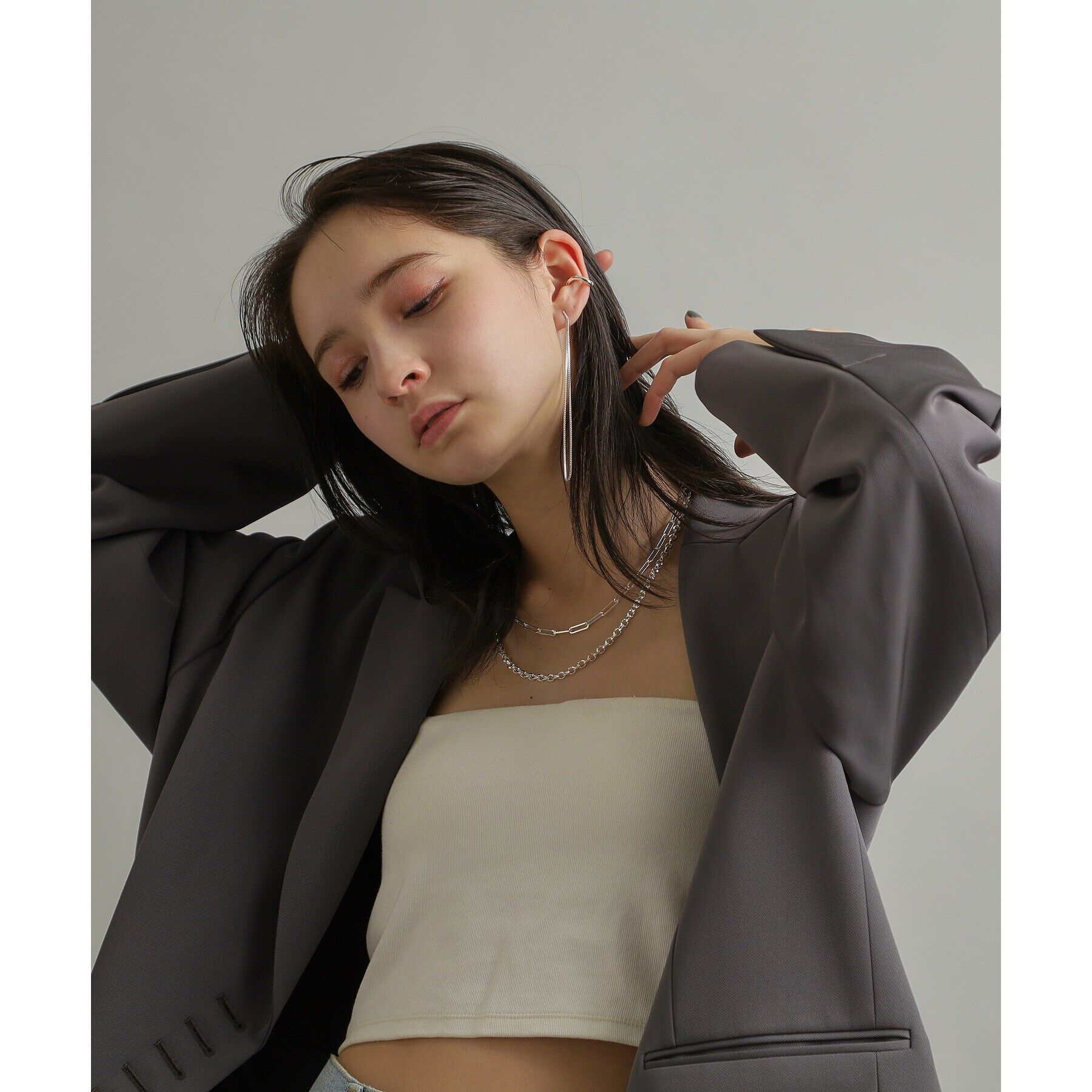 COCOSHNIK ONKITSCH「シルバー チェーンピアスベネチアン ロングフープ（片耳用）」|ピアス|