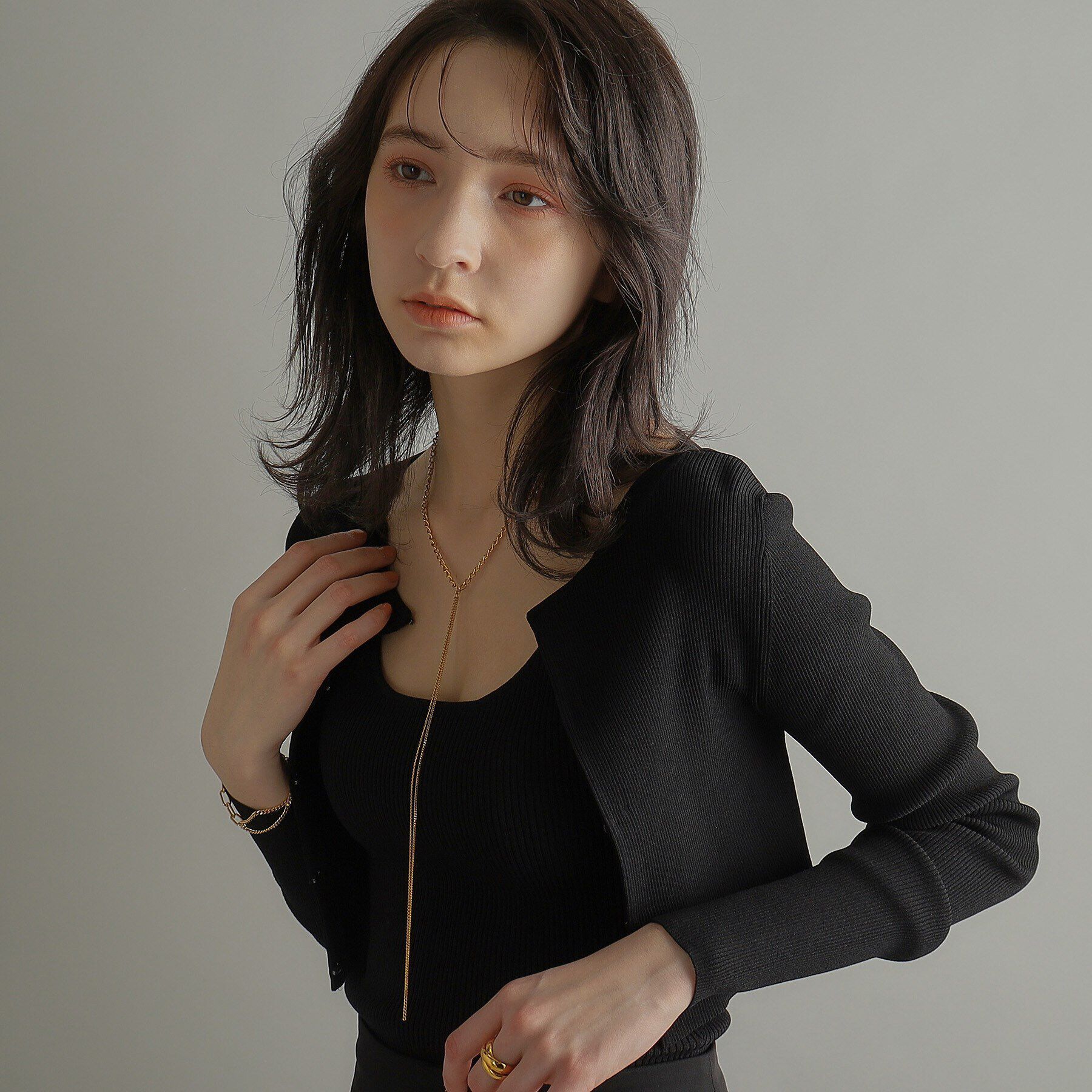 COCOSHNIK ONKITSCH「シルバー ミックスカーブチェーンフリンジ ネックレス GP」|ネックレス|