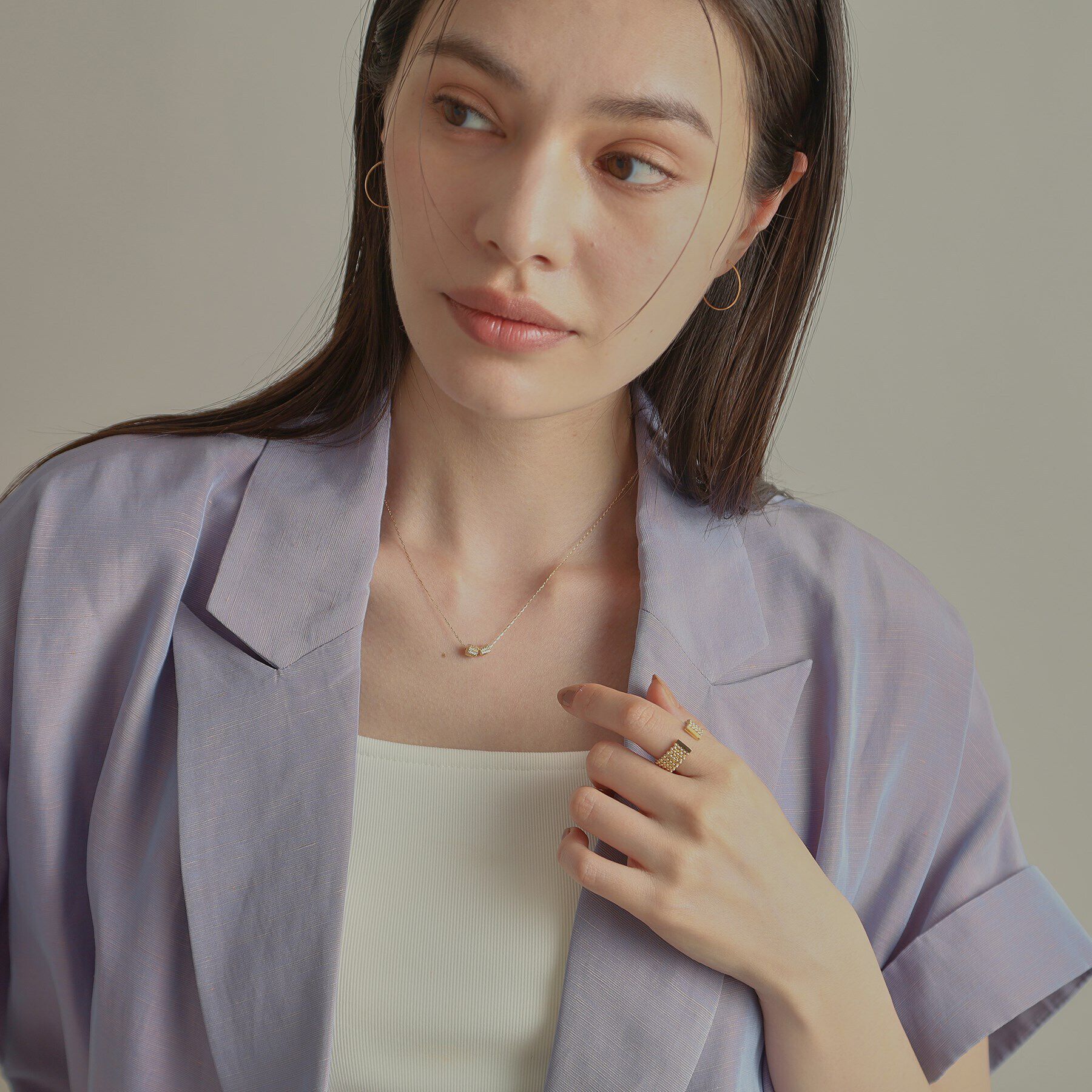 COCOSHNIK「K18テクスチャービーズミックス ネックレス」|ネックレス|