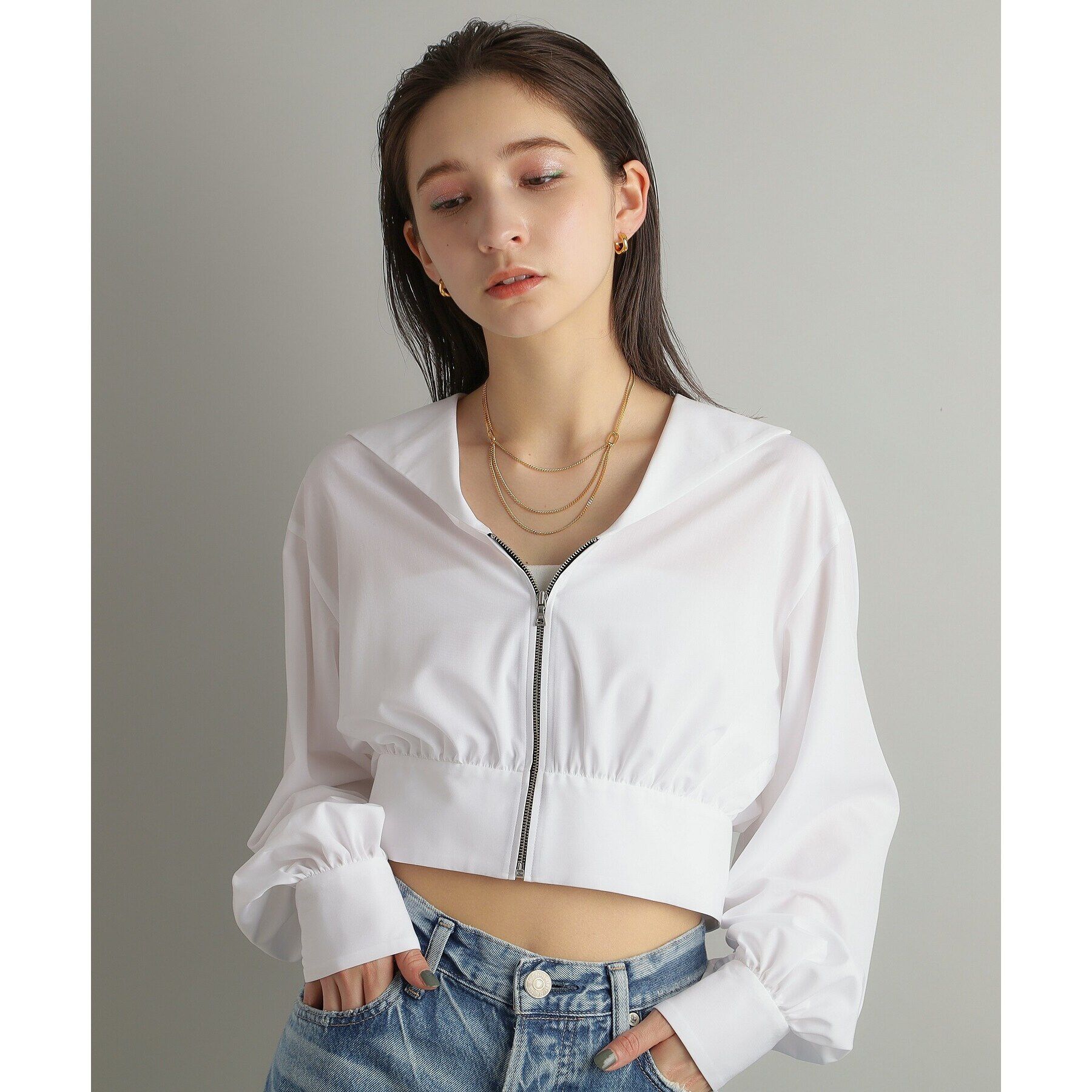 COCOSHNIK ONKITSCH「シルバー カーブチェーン ビブネックレス GP」|ネックレス|