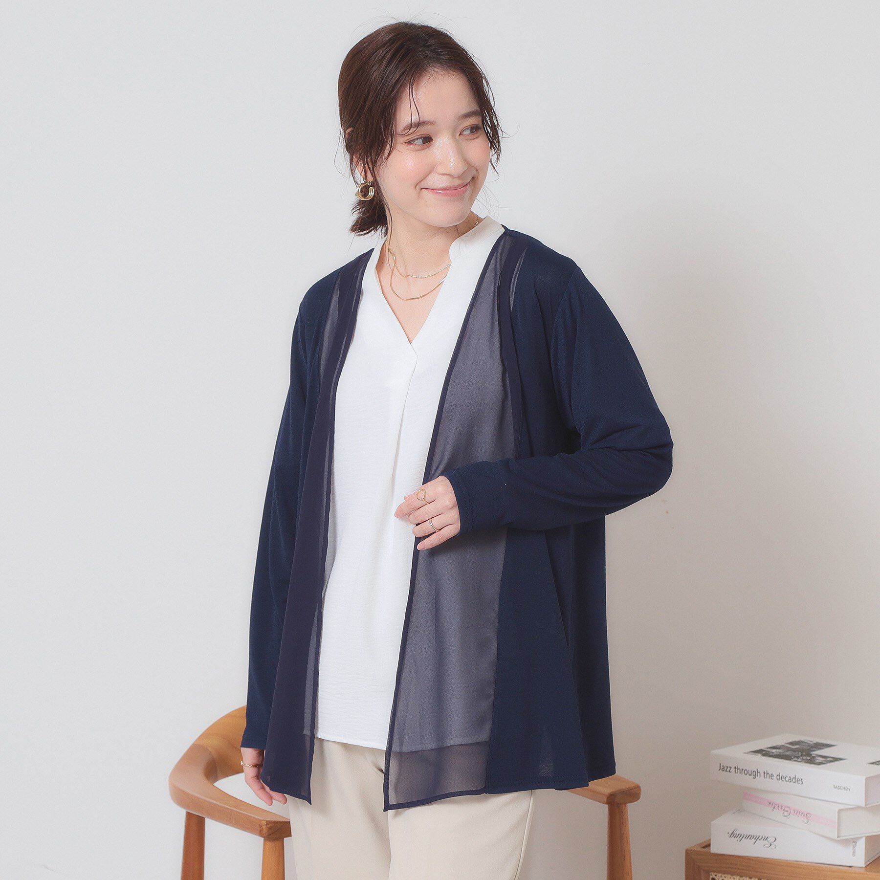 ITS&rsquo;DEMO「【手洗い可】異素材切替着流しカーディガン」|カーディガン|