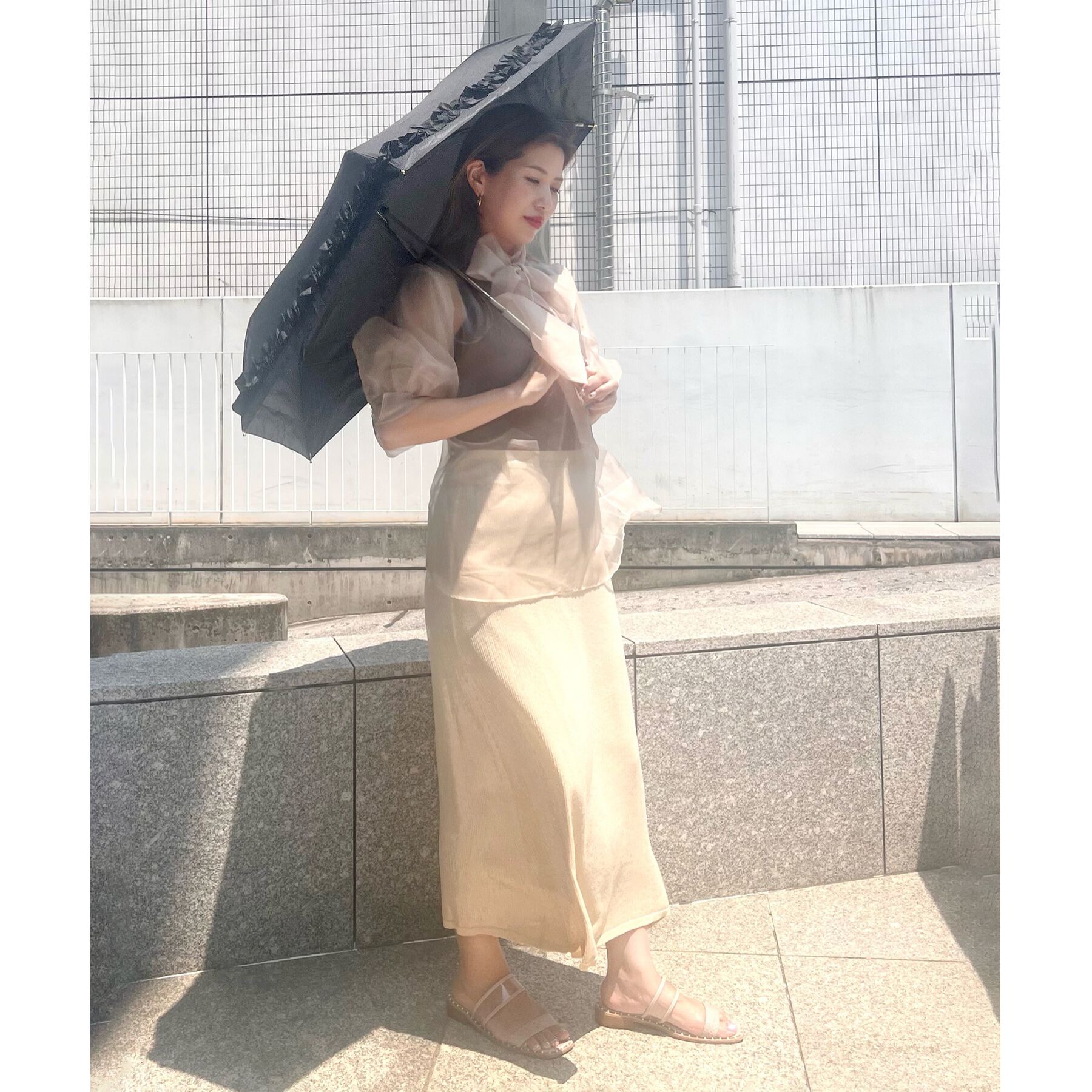 Ober Tashe「pink trick/ピンクトリック　遮光率100％！ギャザーフリル折りたたみ日傘（晴雨兼用）」|傘|