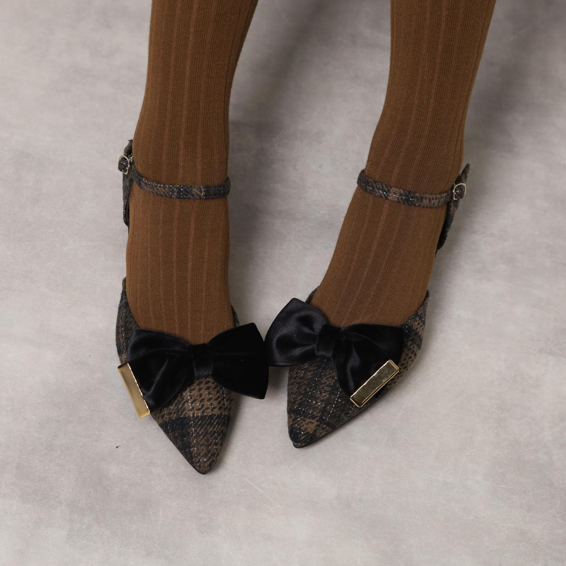 ESPERANZA「【EC限定】ベルベットリボン2WAYセパレートパンプス」|パンプス|チェック(799)