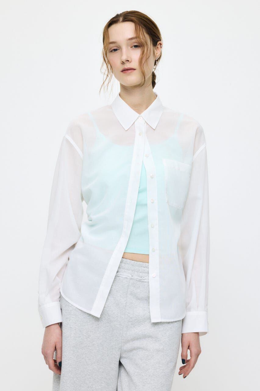 MOUSSY「FADE CHECK SHEER OVER シャツ」|シャツ・ブラウス|O/WHT1