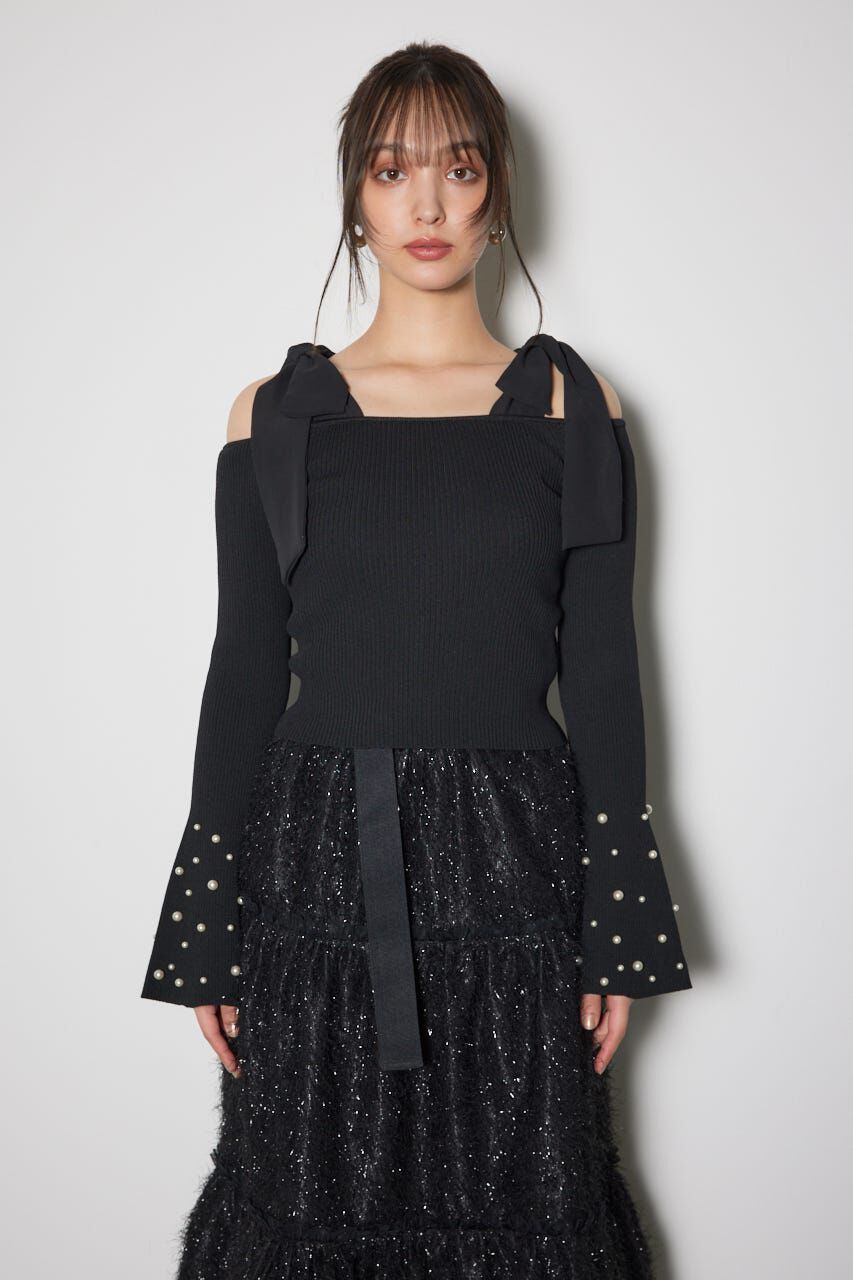 rienda「リボンオフショルダーニットトップス」|ニット・セーター|