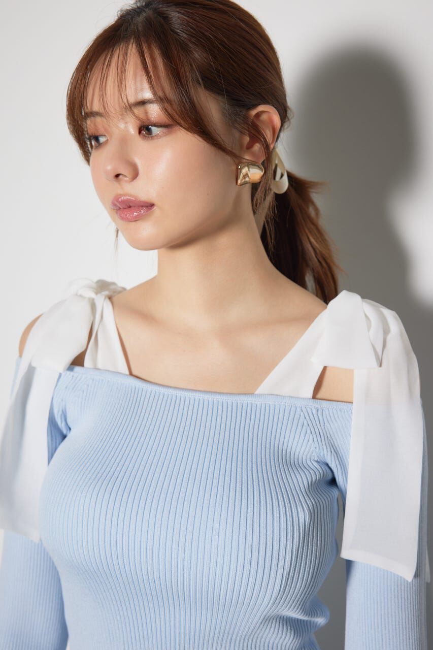 rienda「リボンオフショルダーニットトップス」|ニット・セーター|