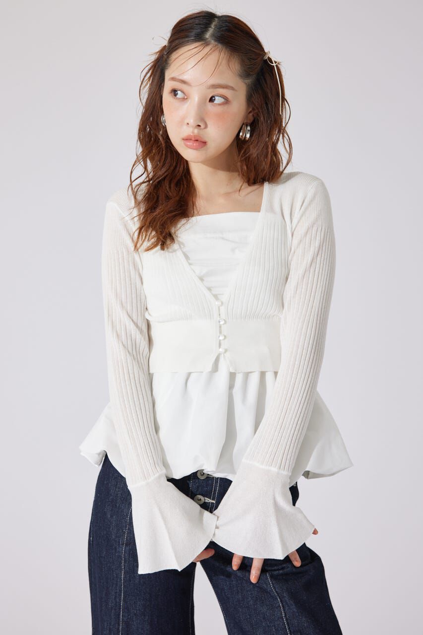 rienda「クロップドフレアスリーブシアーニットカーディガン」|カーディガン|