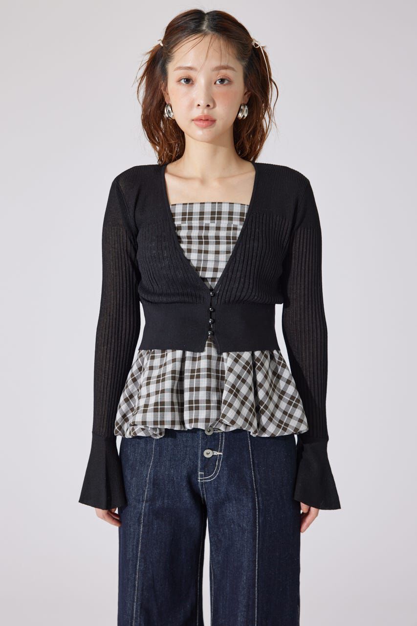 rienda「クロップドフレアスリーブシアーニットカーディガン」|カーディガン|