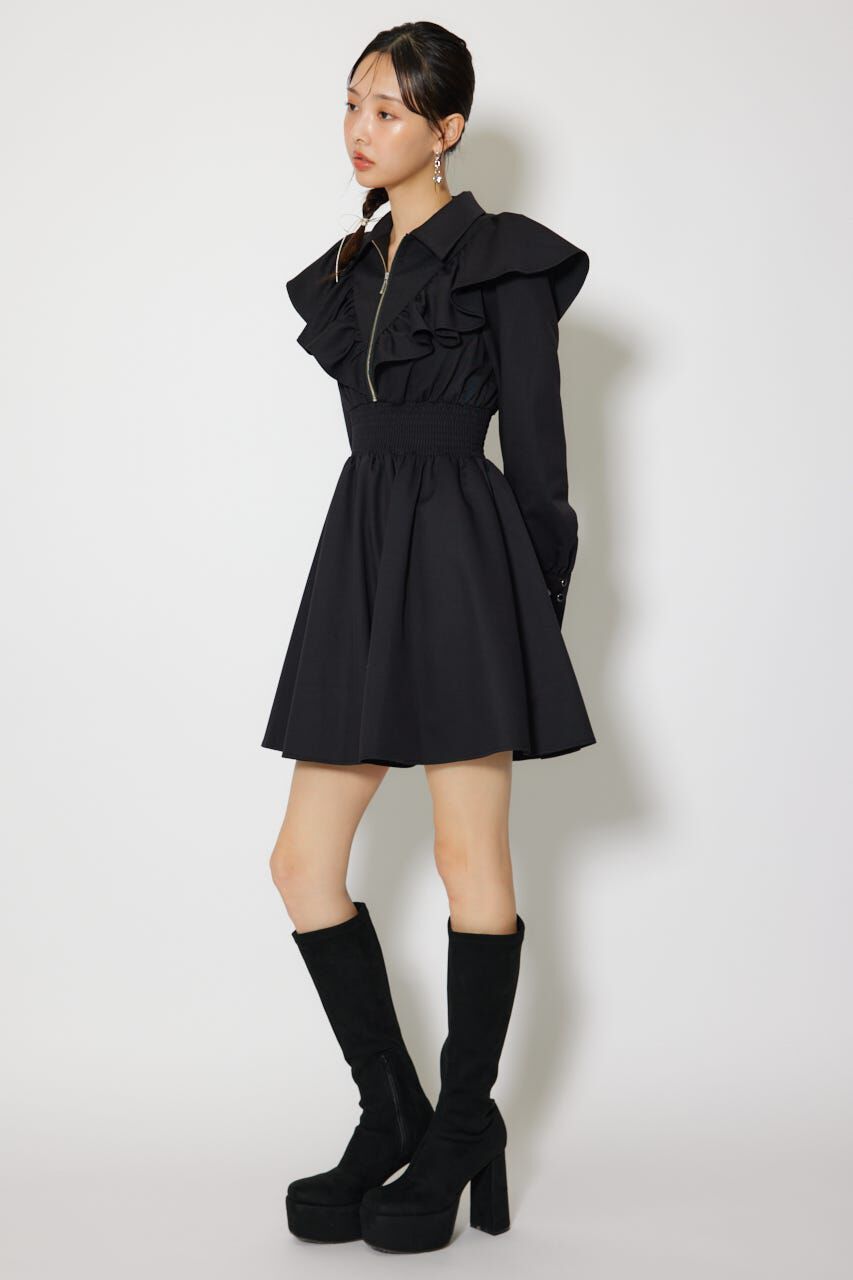 rienda「フロントZIPフリルミニシャツワンピース」|ワンピース|