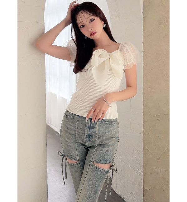 RESEXXY「シアーリボンドッキングニットトップス」|ニット・セーター|