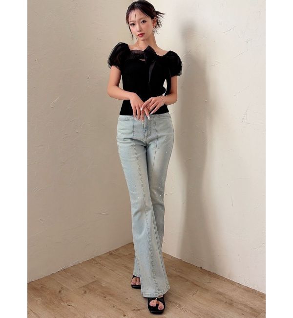 RESEXXY「シアーリボンドッキングニットトップス」|ニット・セーター|